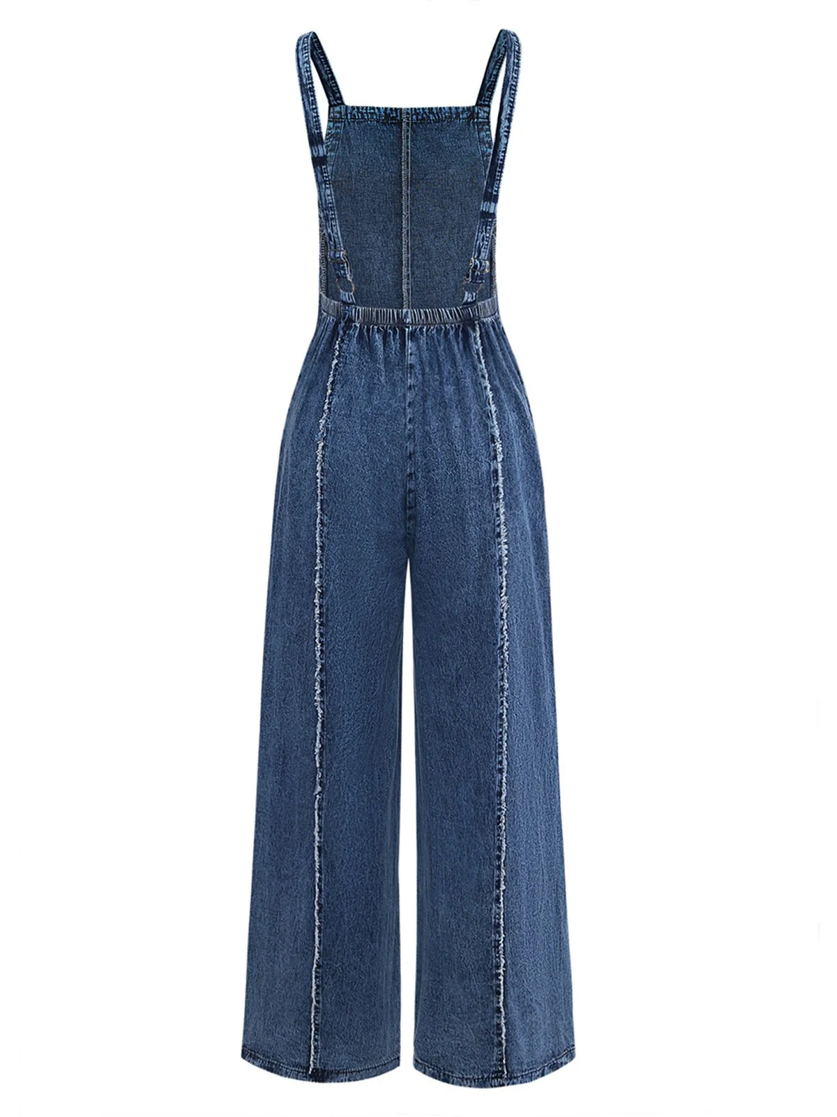 Blue 1970s Denim Wide-Leg Overalls Frayed Jumpsuit - Image 3