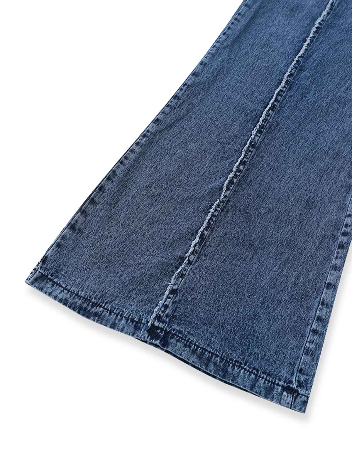 Blue 1970s Denim Wide-Leg Overalls Frayed Jumpsuit - Image 4