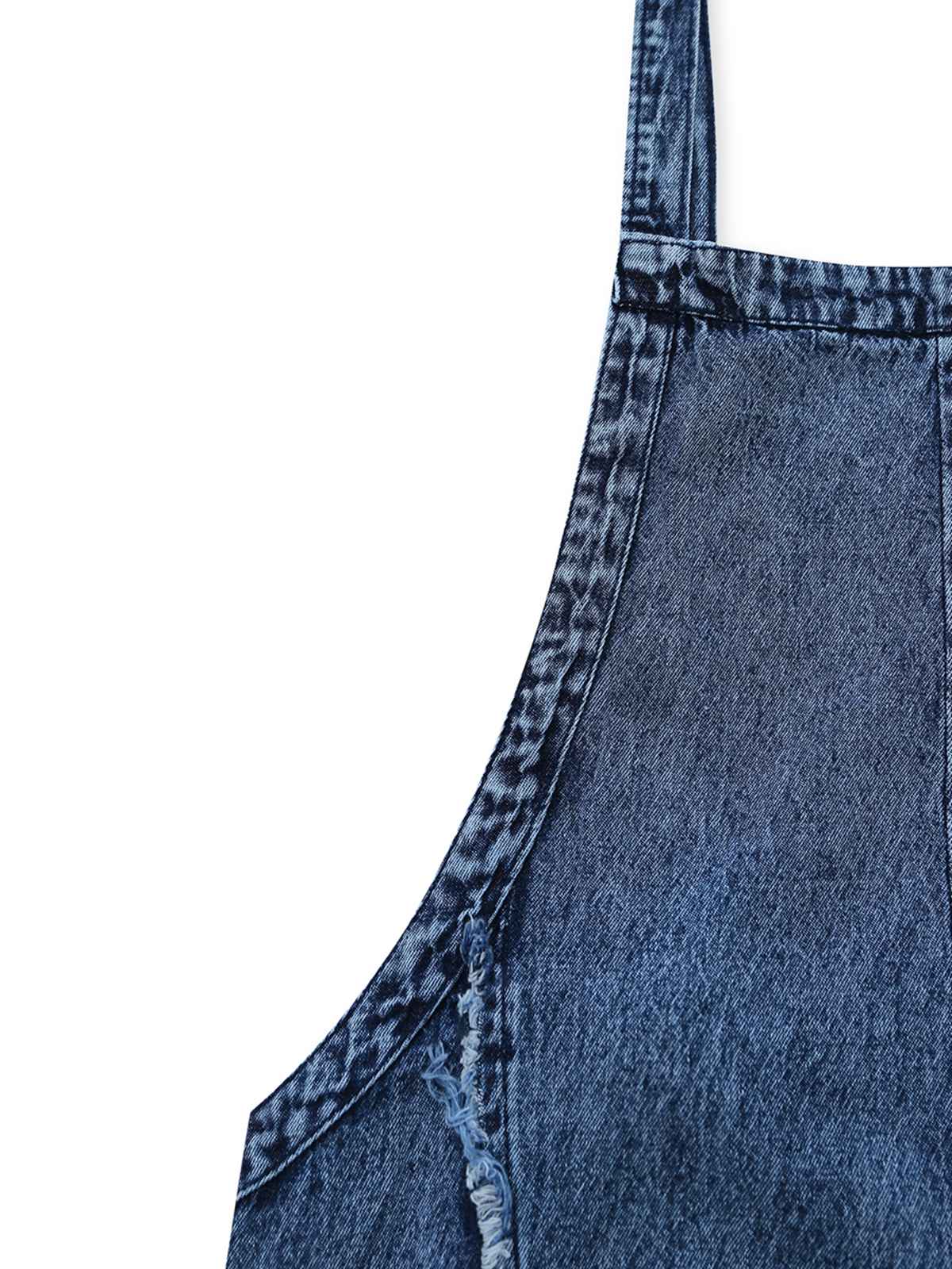 Blue 1970s Denim Wide-Leg Overalls Frayed Jumpsuit - Image 5