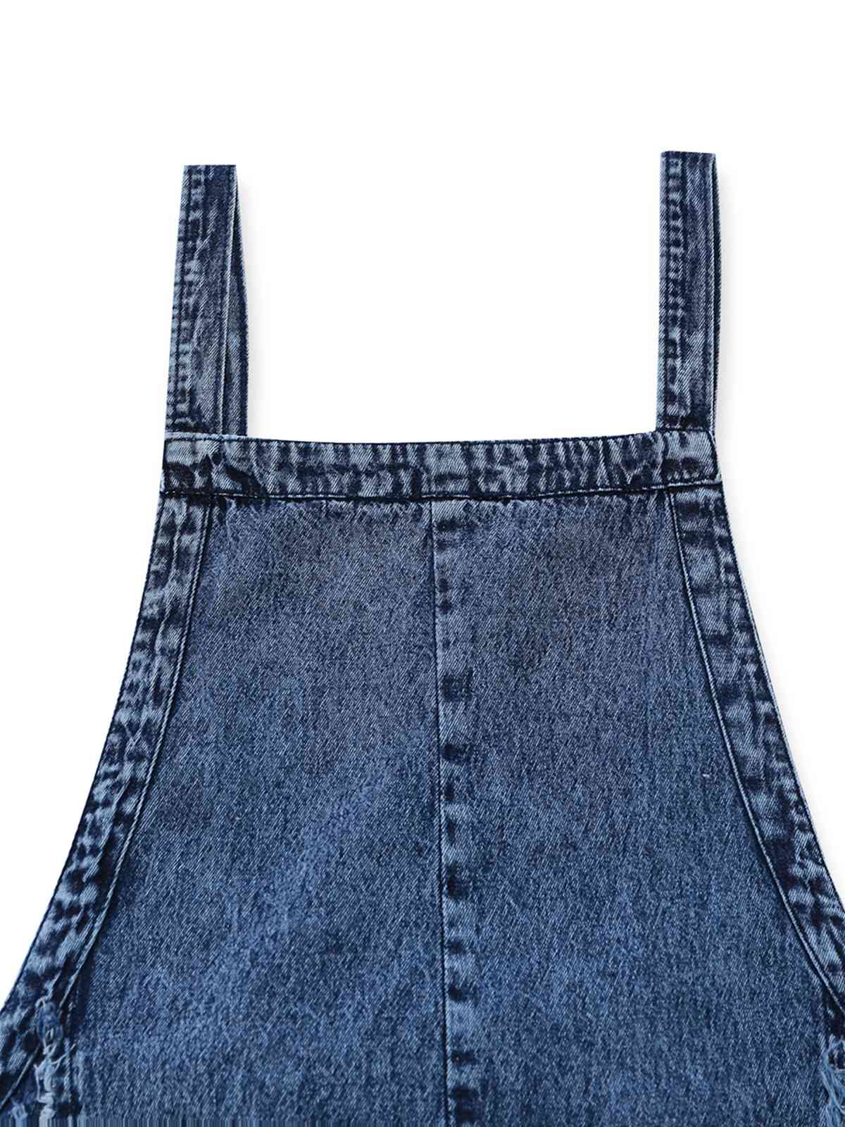 Blue 1970s Denim Wide-Leg Overalls Frayed Jumpsuit - Image 6