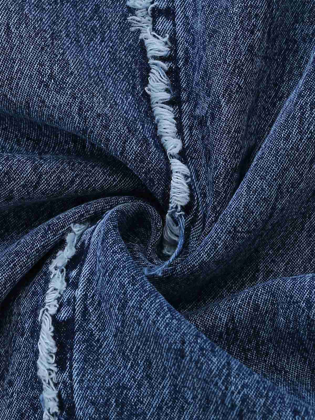 Blue 1970s Denim Wide-Leg Overalls Frayed Jumpsuit - Image 7