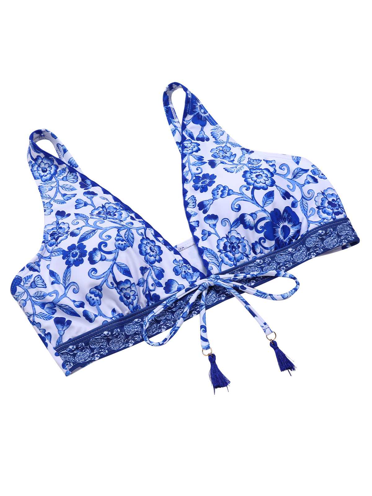 Blue 1970s Floral High-Waist Swimsuit - Image 3