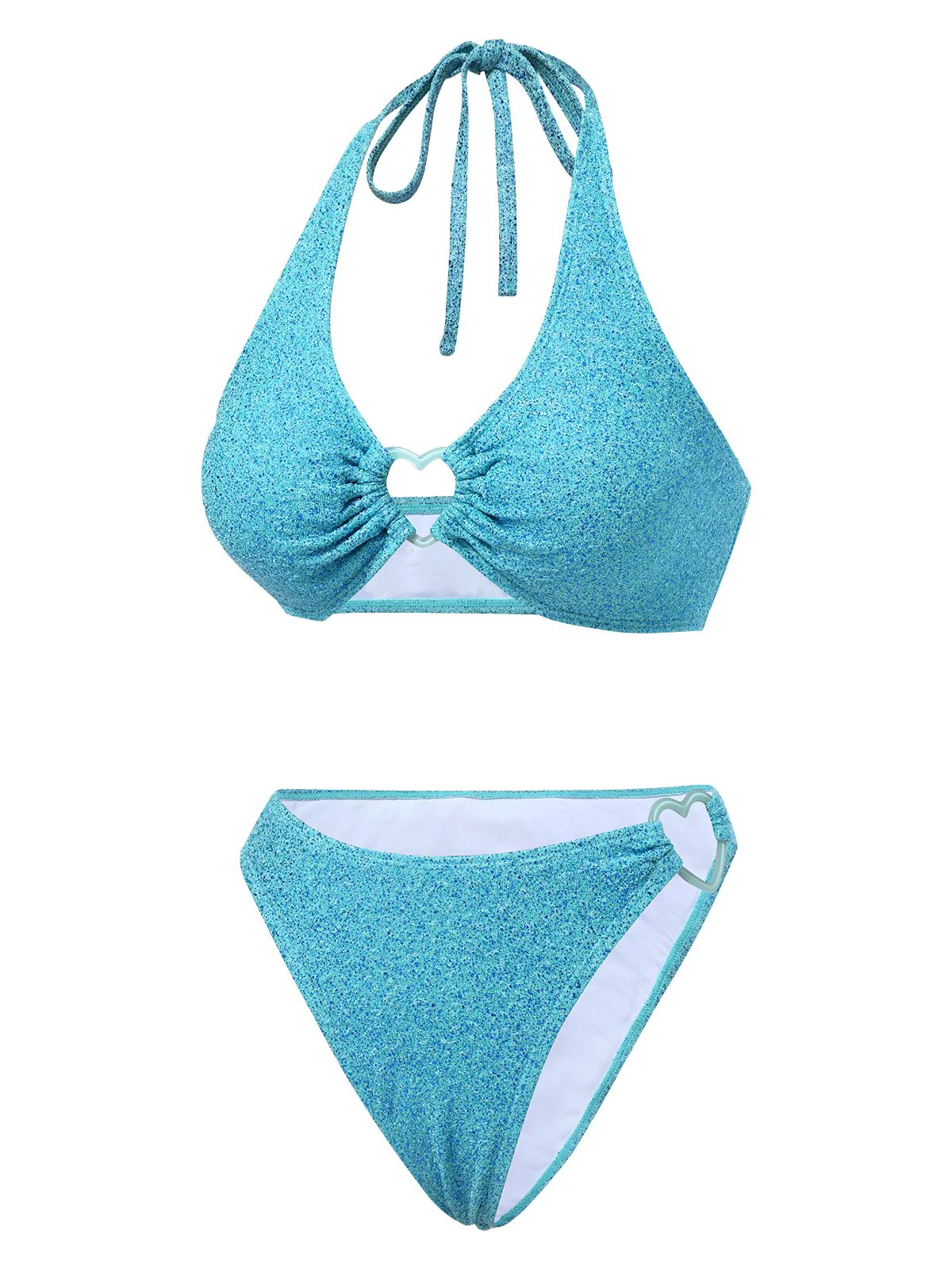 Blue 1970s Glitter Heart Hollow Bikini Set - Image 2