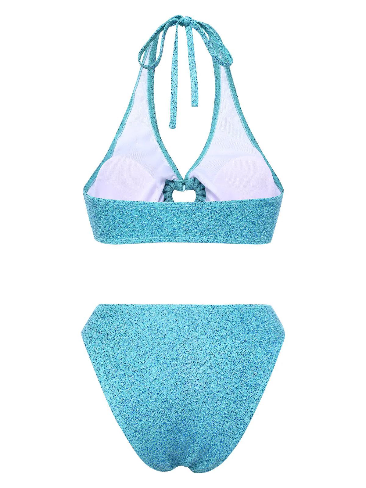Blue 1970s Glitter Heart Hollow Bikini Set - Image 3