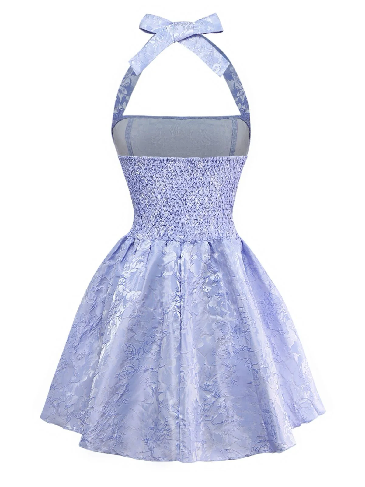 Blue 1970s Halter Jacquard Pleated Mini Dress - Image 2