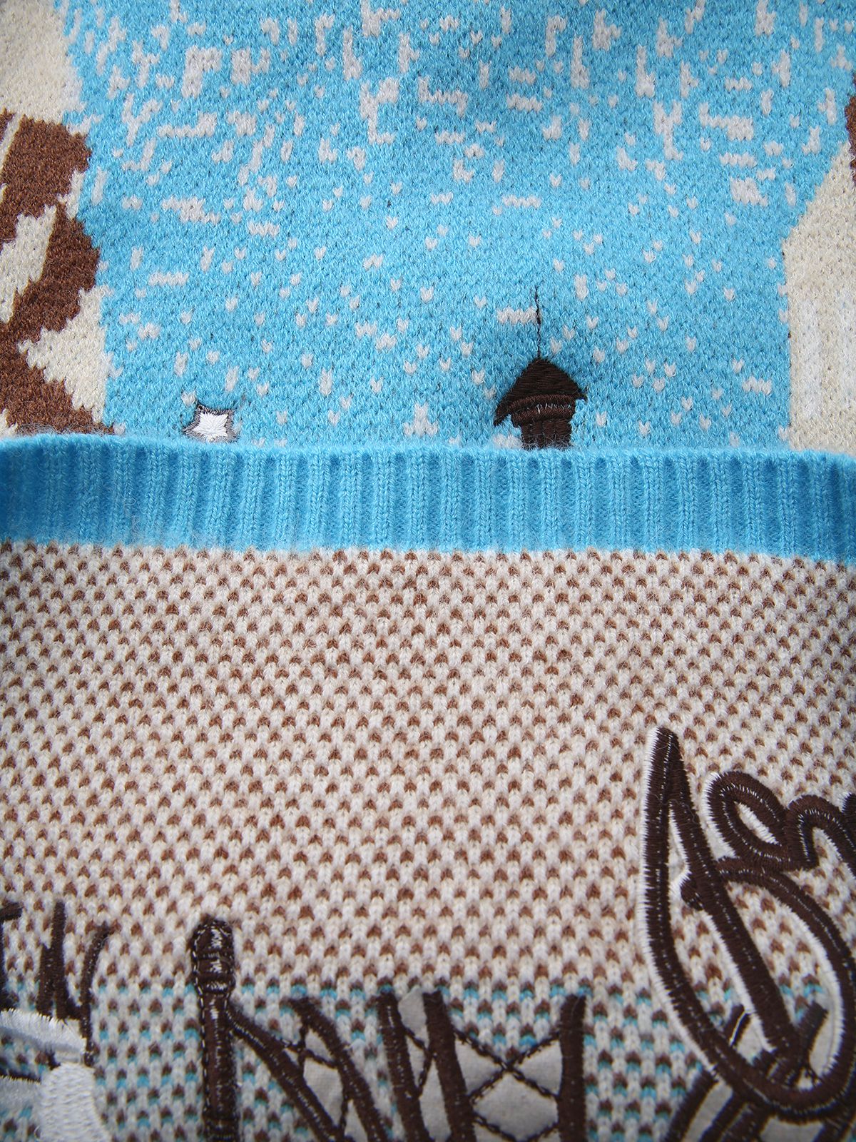 Blue 1970s Landscape Print Lapel Knit Cardigan Sweater - Image 6
