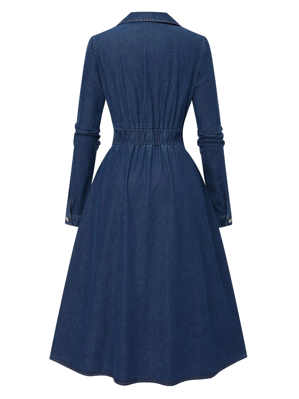 Blue 1970s Notched Collar Long Denim Dress - Image 2