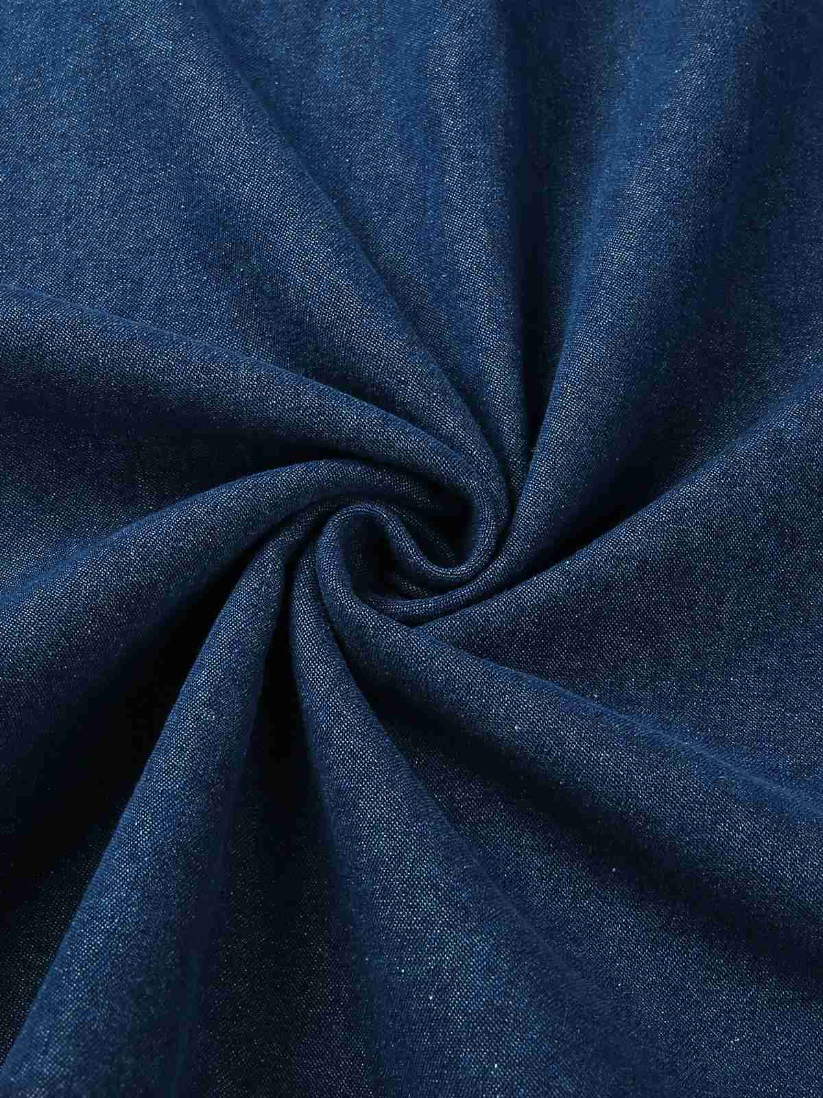 Blue 1970s Notched Collar Long Denim Dress - Image 3