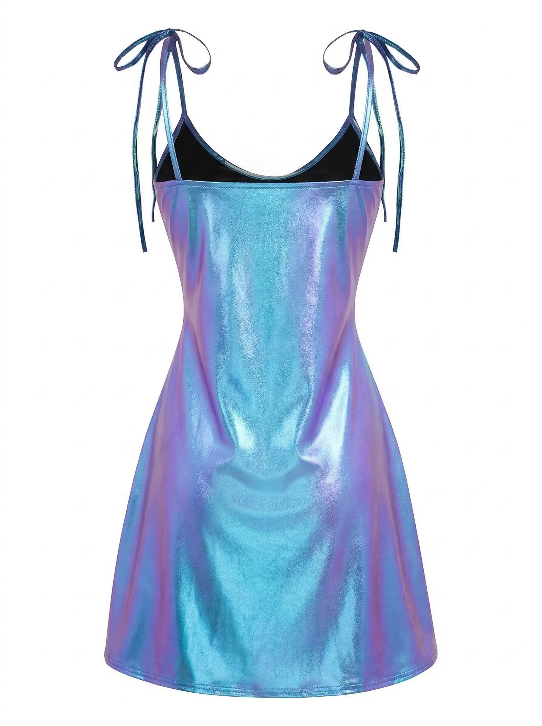 Blue 1970s Patent Leather Spaghetti Strap Mini Dress - Image 2