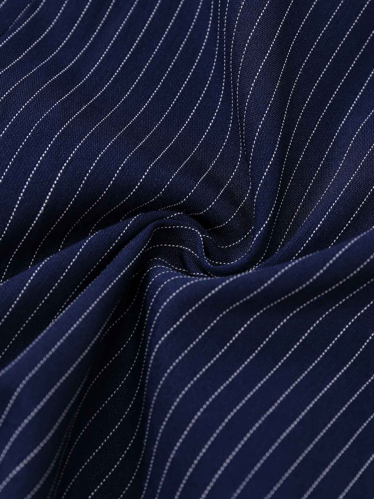 [Pre-Sale] Blue 1970s Pinstripe Pleated Shirt Collar Dress - Image 10