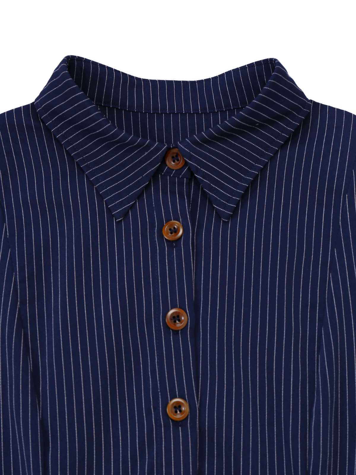[Pre-Sale] Blue 1970s Pinstripe Pleated Shirt Collar Dress - Image 7