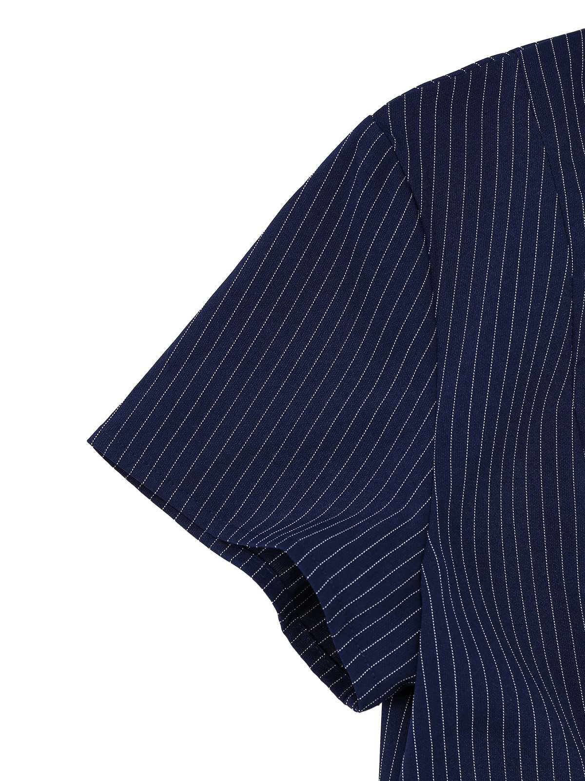 [Pre-Sale] Blue 1970s Pinstripe Pleated Shirt Collar Dress - Image 8