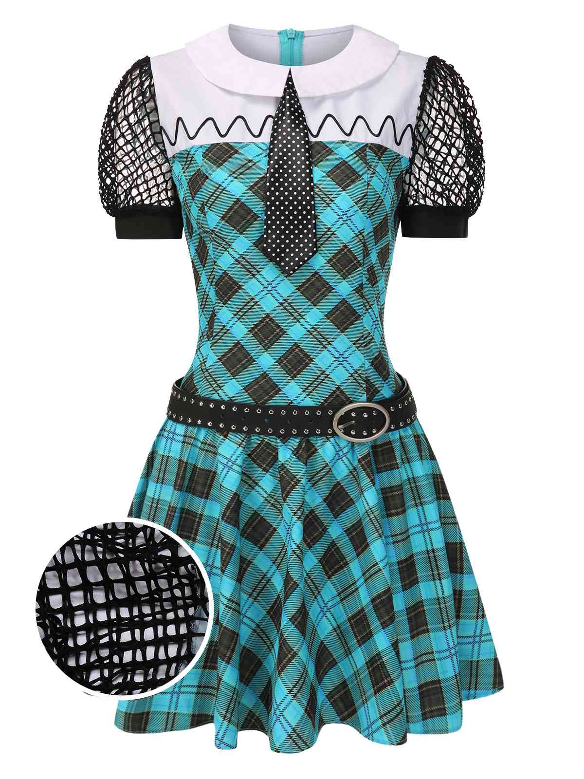 Blue 1970s Plaid Peter Pan Collar Frankie Stein Dress - Image 3