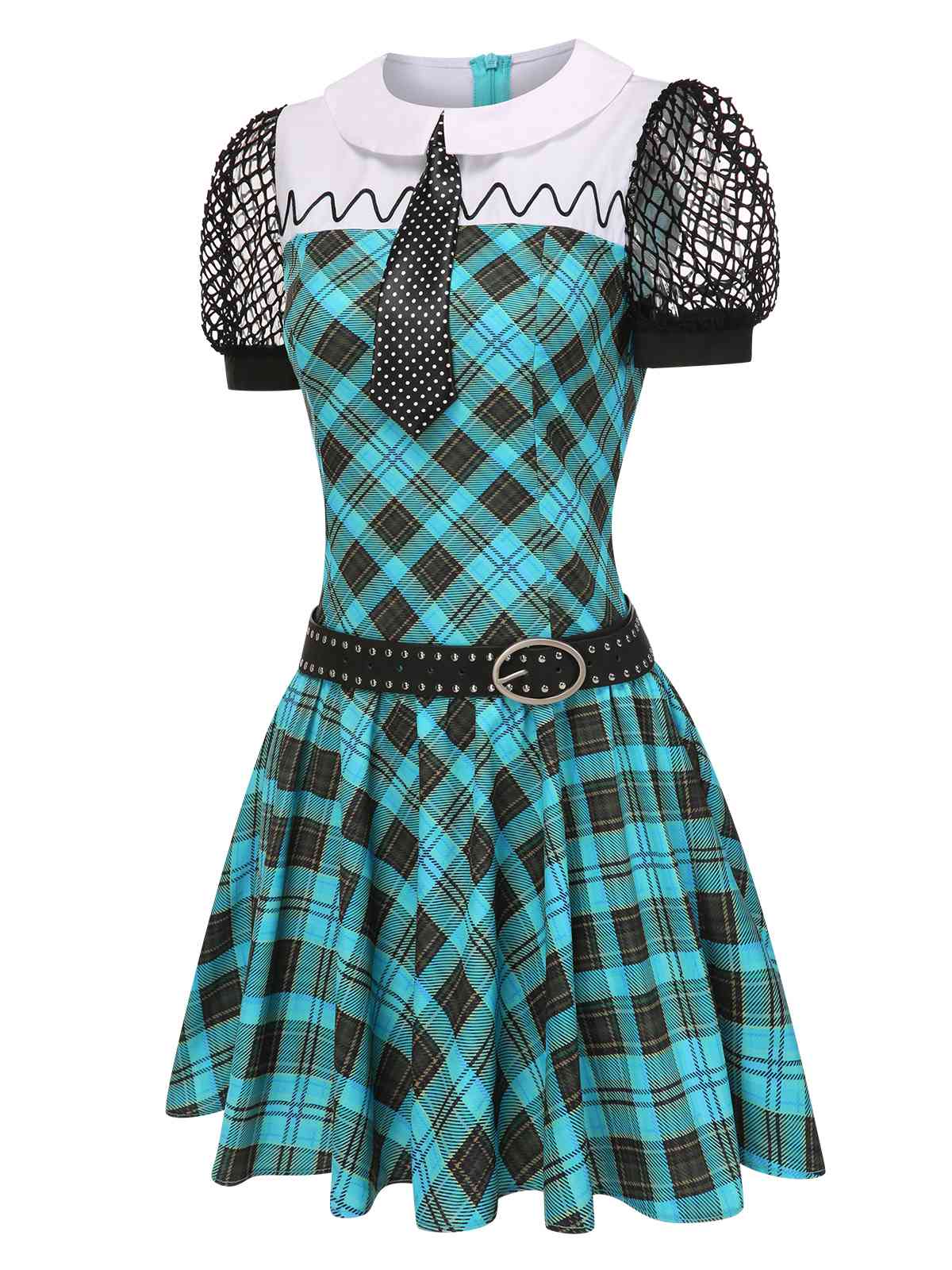 Blue 1970s Plaid Peter Pan Collar Frankie Stein Dress - Image 4