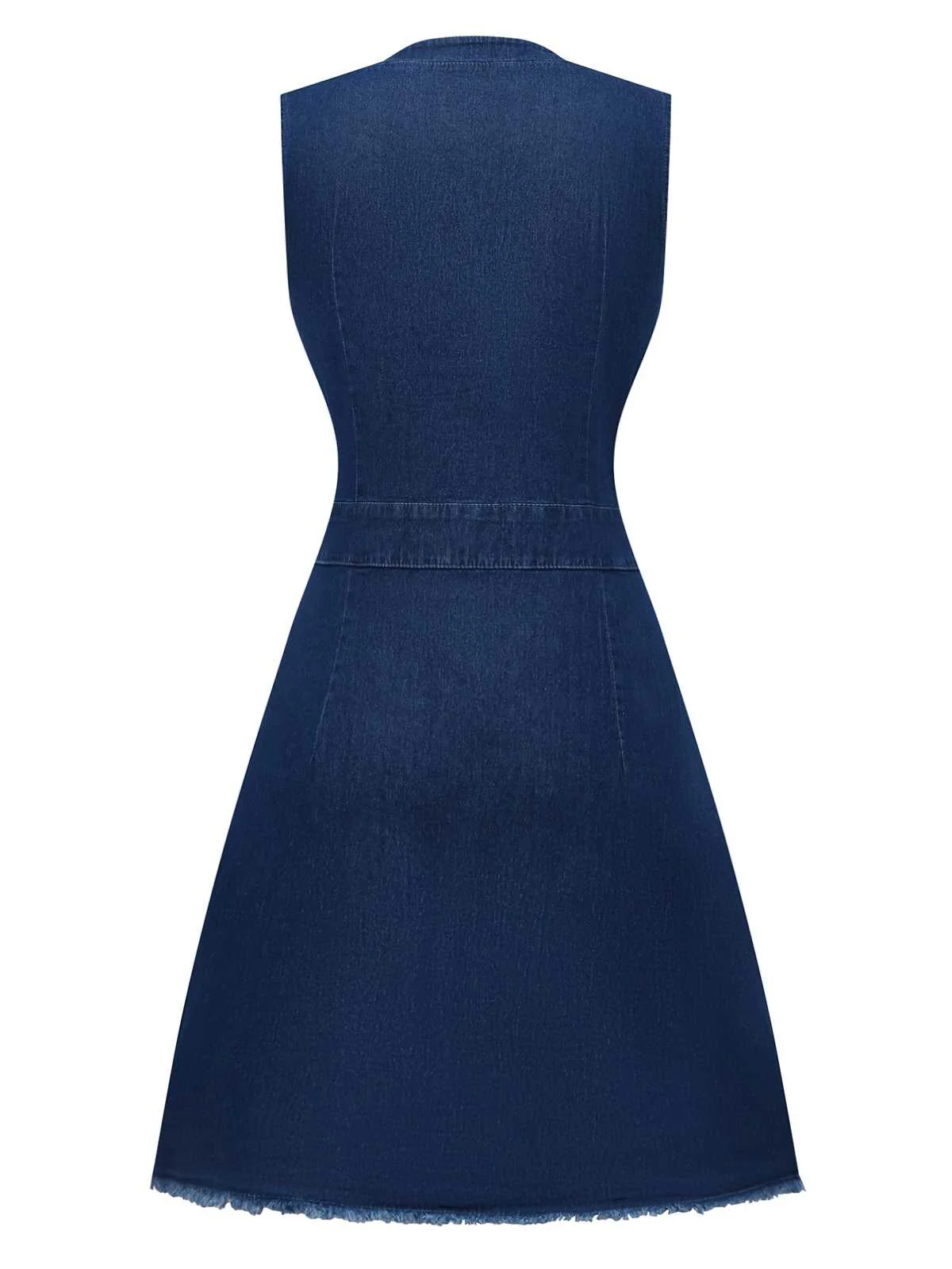 Blue 1970s Pockets Sleeveless A-Line Denim Dress - Image 2