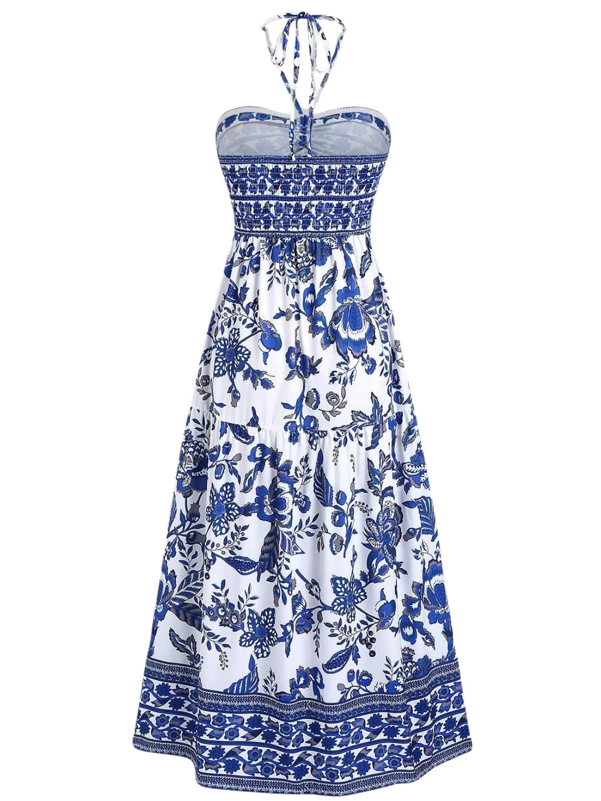 Blue 1970s Porcelain Boho Halter Bind Dress - Image 3