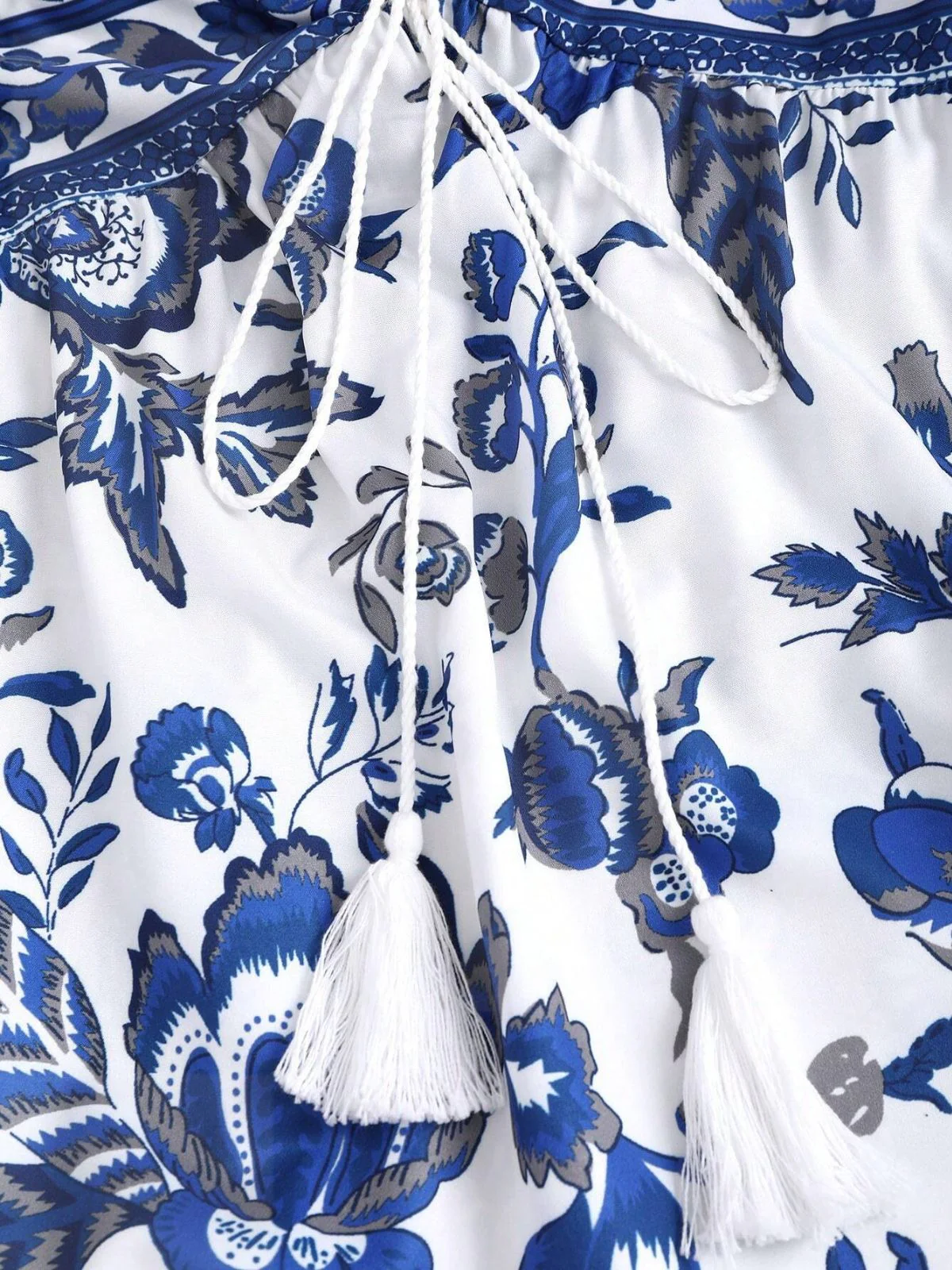Blue 1970s Porcelain Boho Halter Bind Dress - Image 4