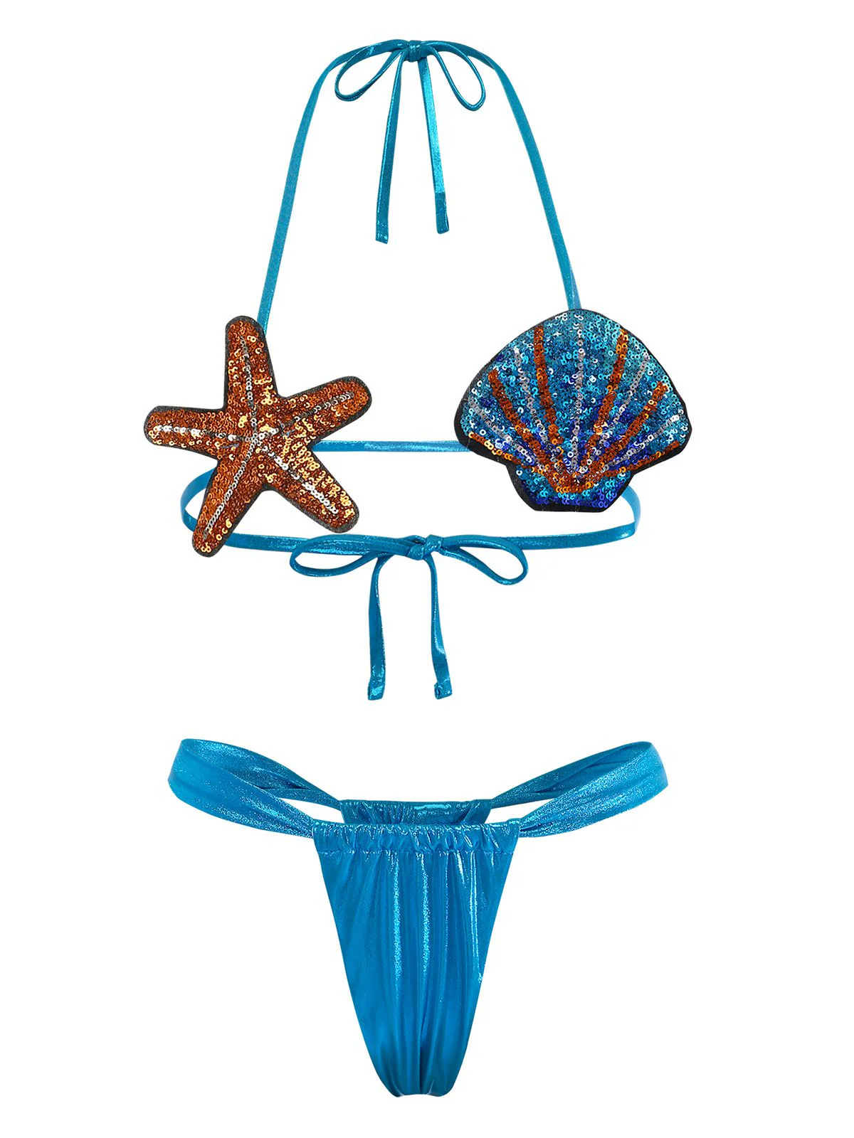 Blue 1970s Shell & Starfish Bikini Set - Image 2
