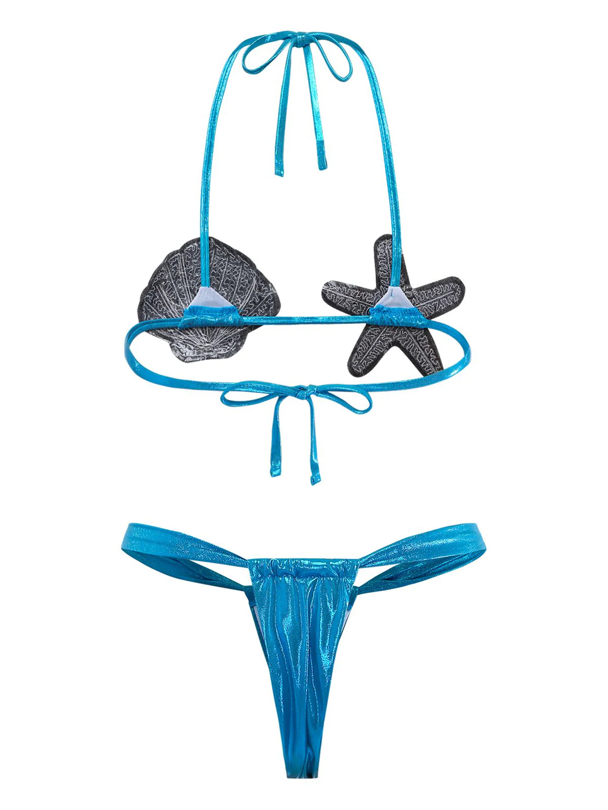 Blue 1970s Shell & Starfish Bikini Set - Image 3