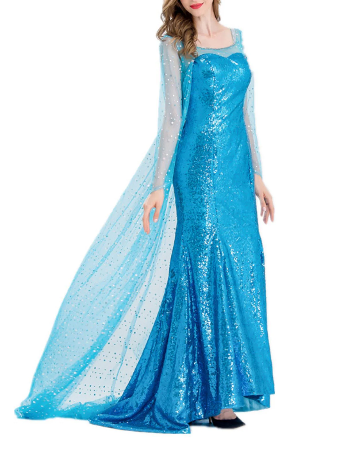 Blue 1970s Solid Sequined Elsa Cape & Dress - Image 2