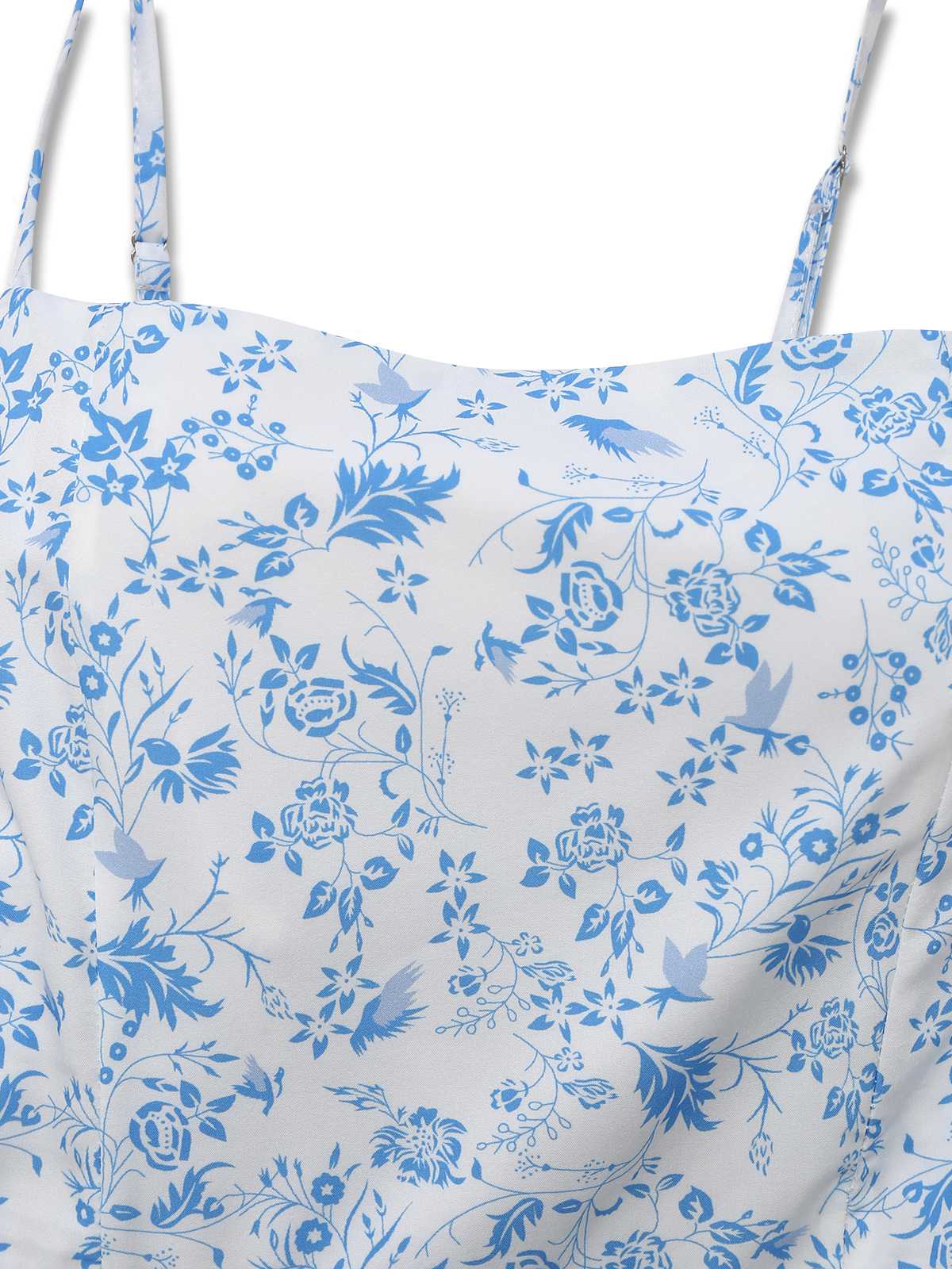 Blue 1970s Spaghetti Strap Floral Tiered Dress - Image 3