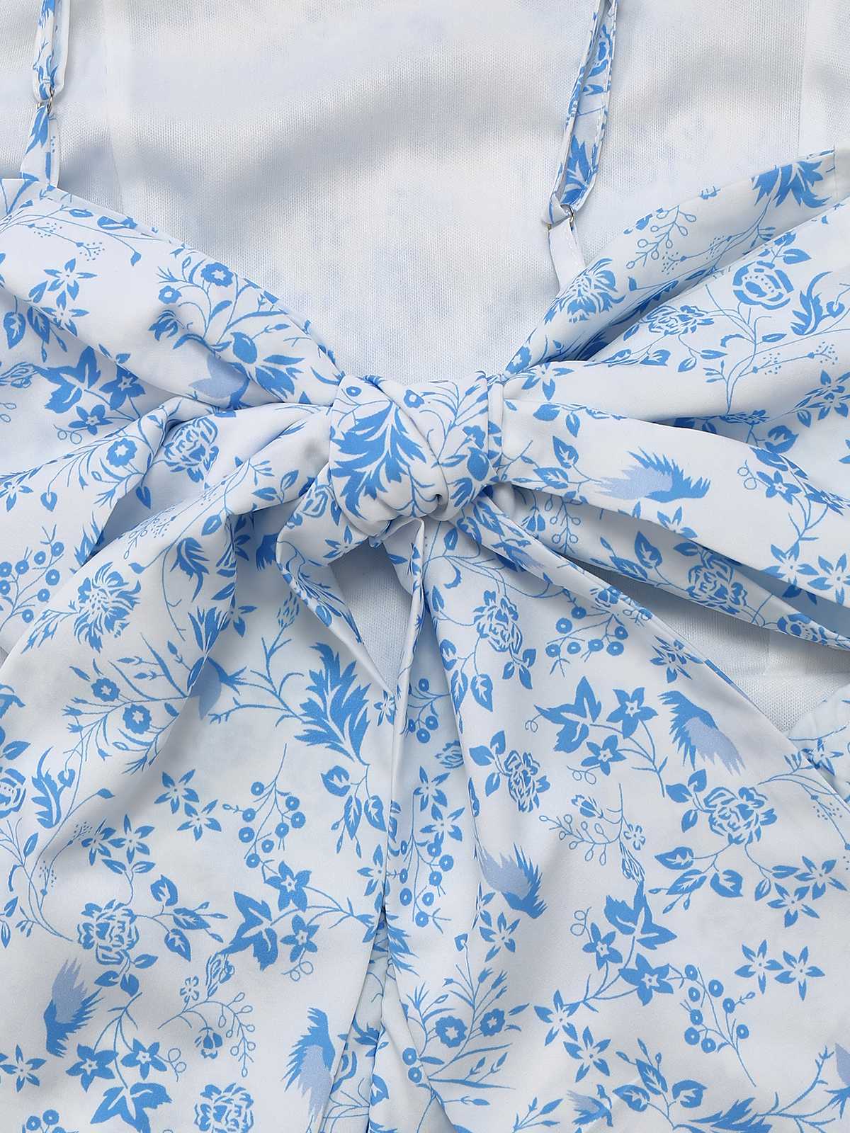Blue 1970s Spaghetti Strap Floral Tiered Dress - Image 6