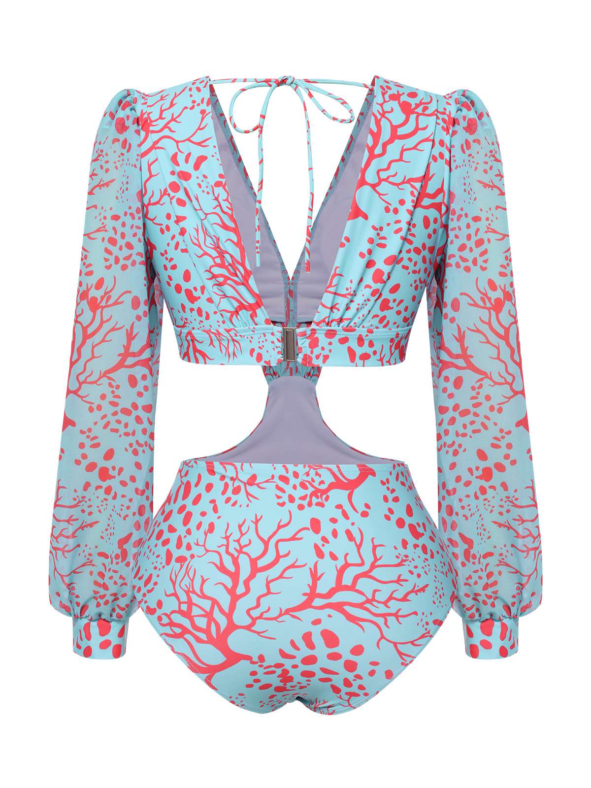 Blue 1970s V-Neck Backless Hollow Swimsuit - Image 3