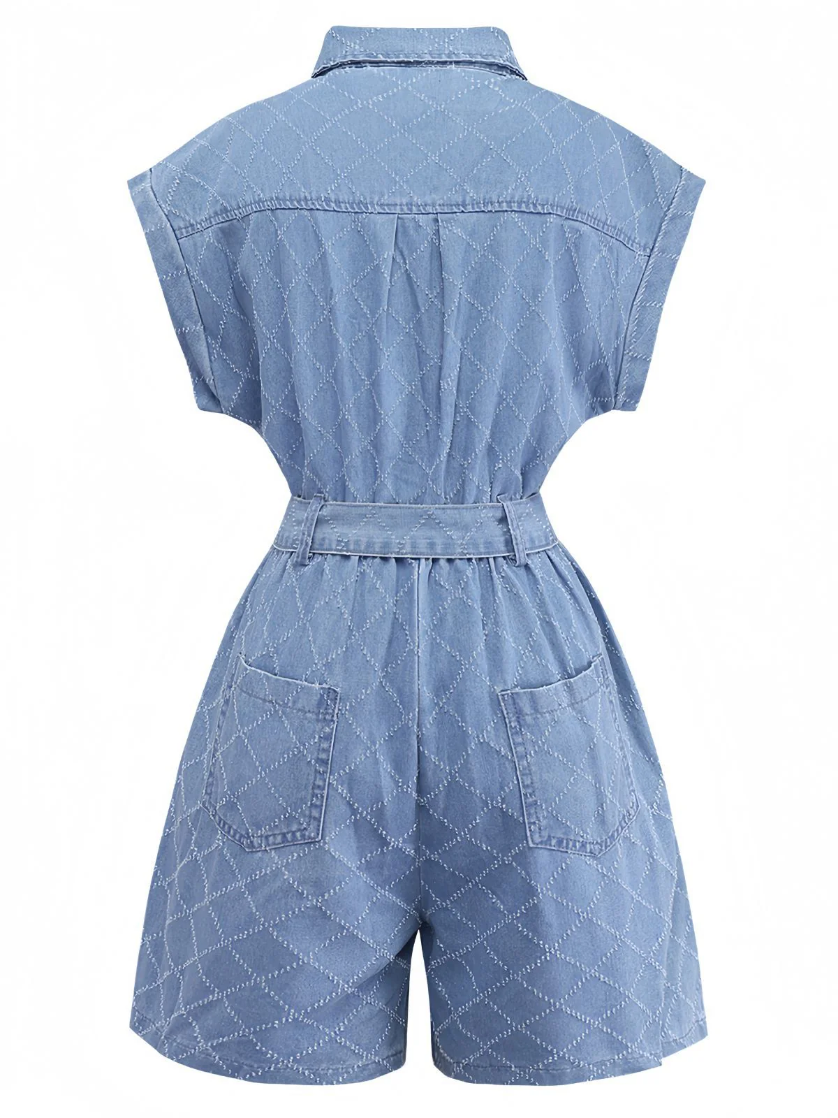 Blue 1980s Denim Button-Down Utility Romper - Image 3