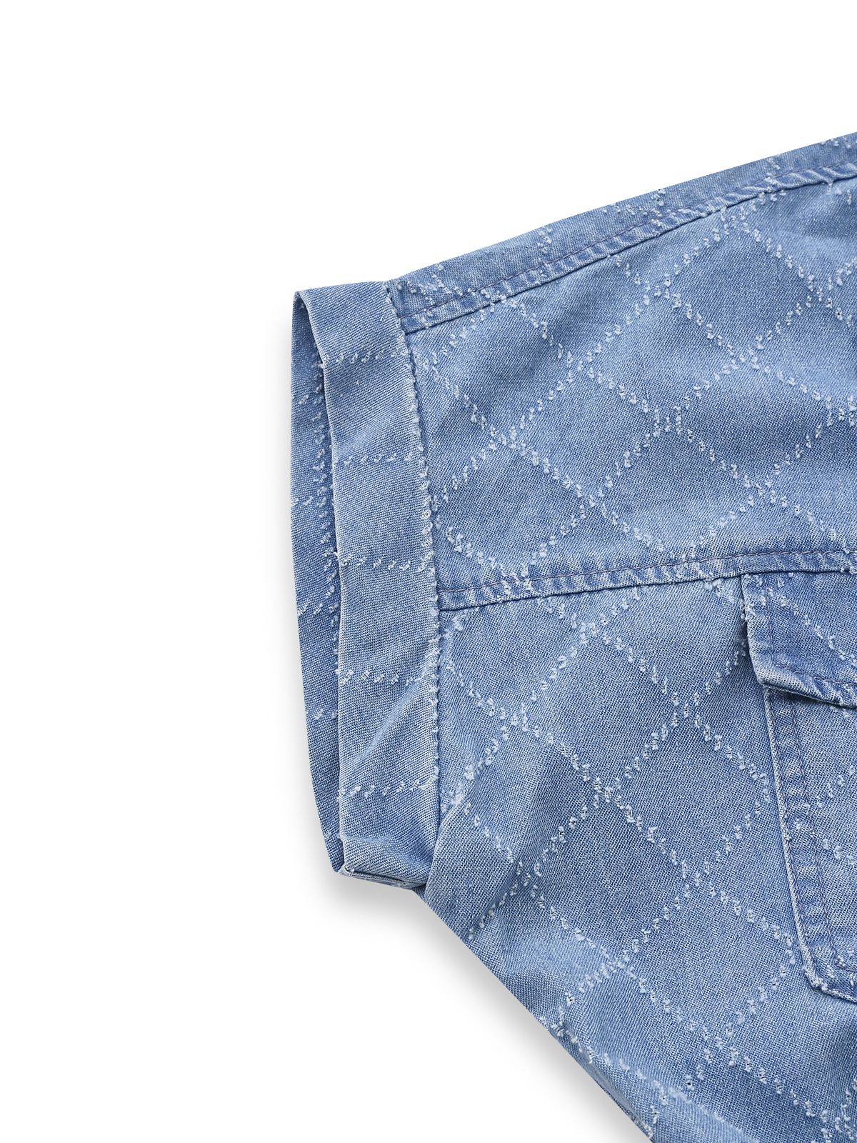 Blue 1980s Denim Button-Down Utility Romper - Image 4