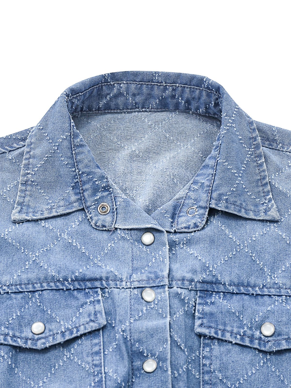 Blue 1980s Denim Button-Down Utility Romper - Image 5
