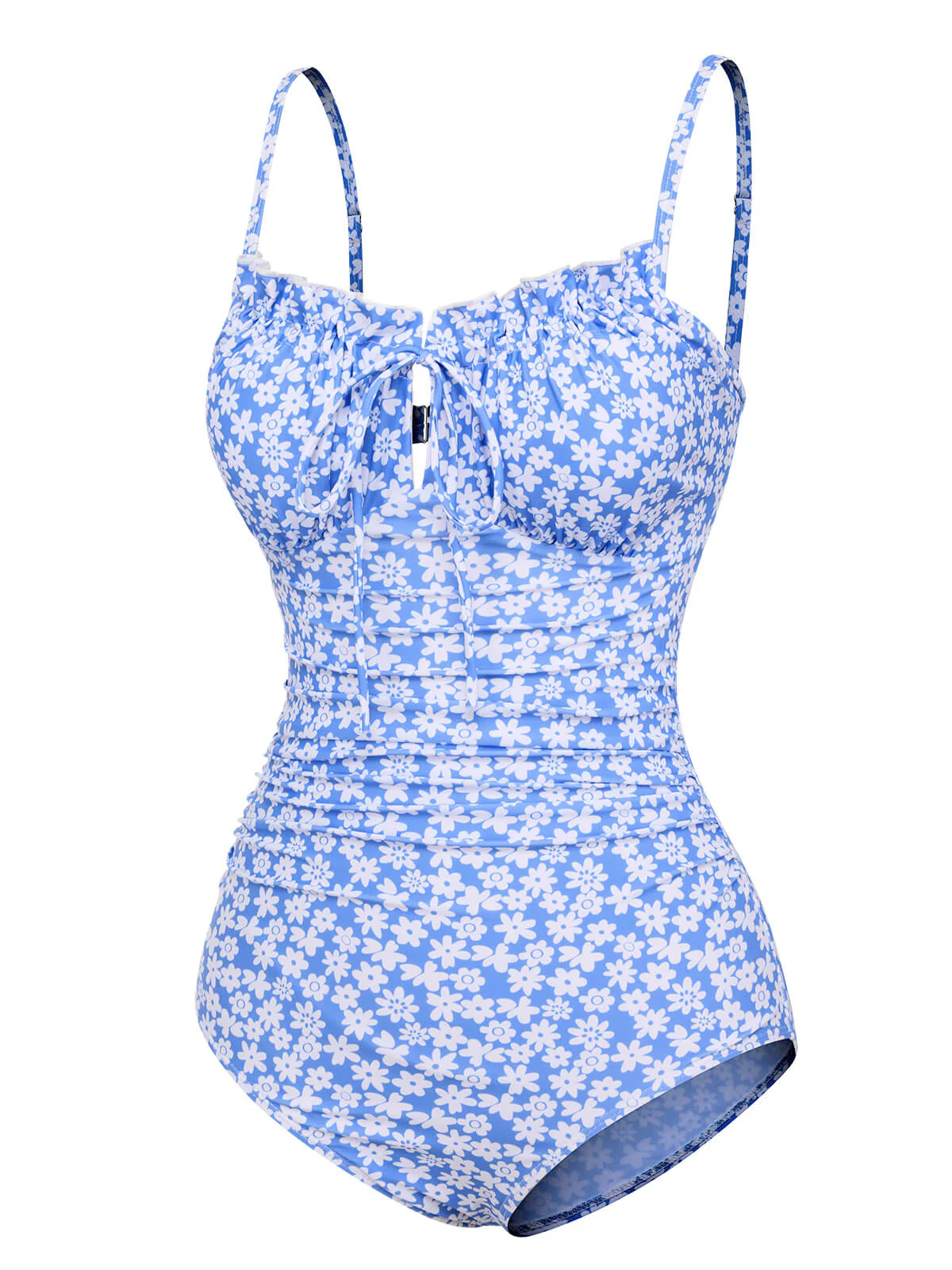 [US Warehouse] Blue 1980s Ditsy Floral Strap Swimsuit - Image 2
