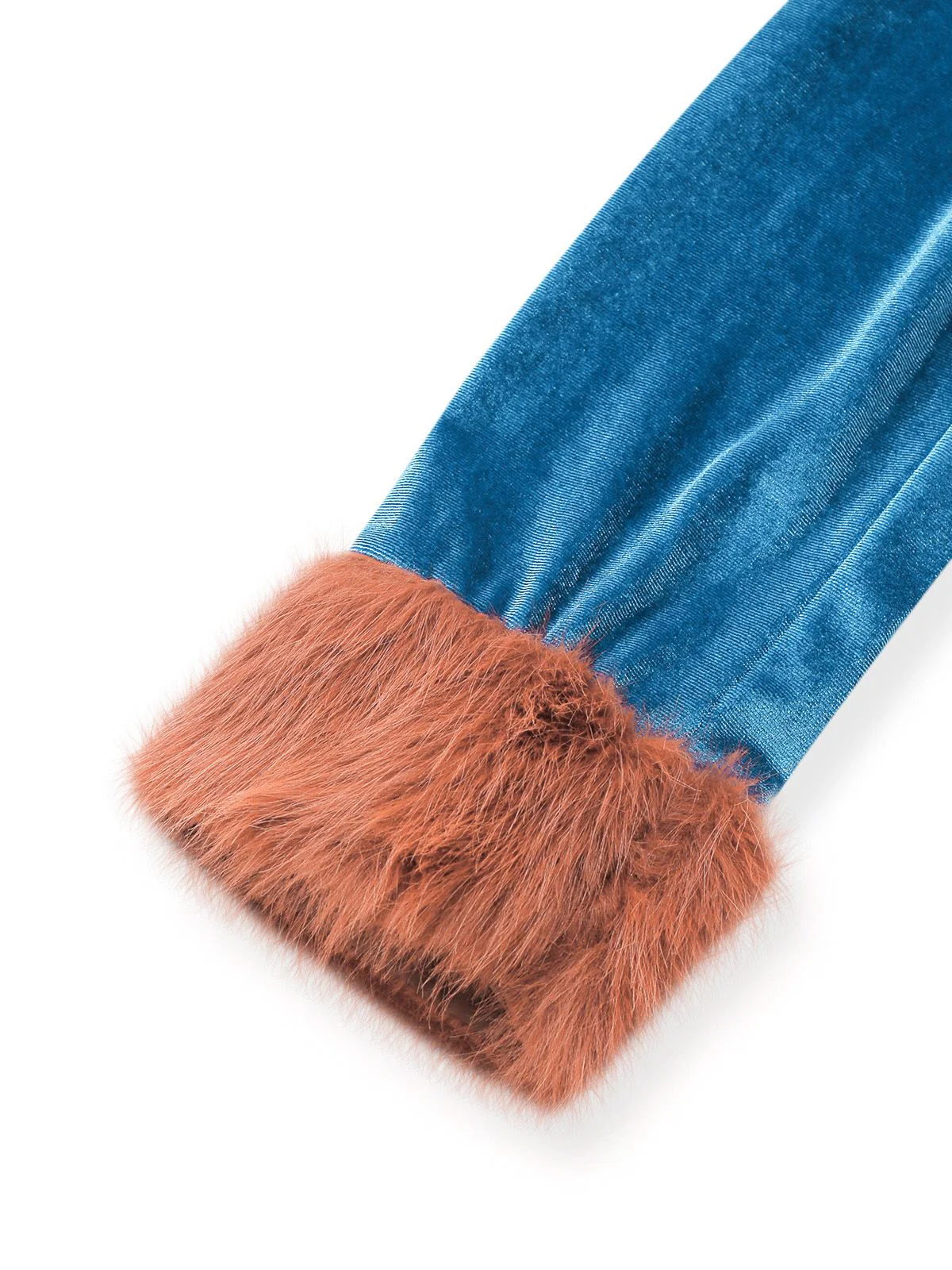 Blue 1980s Fur Collar Patchwork Maxi Dress - Image 4