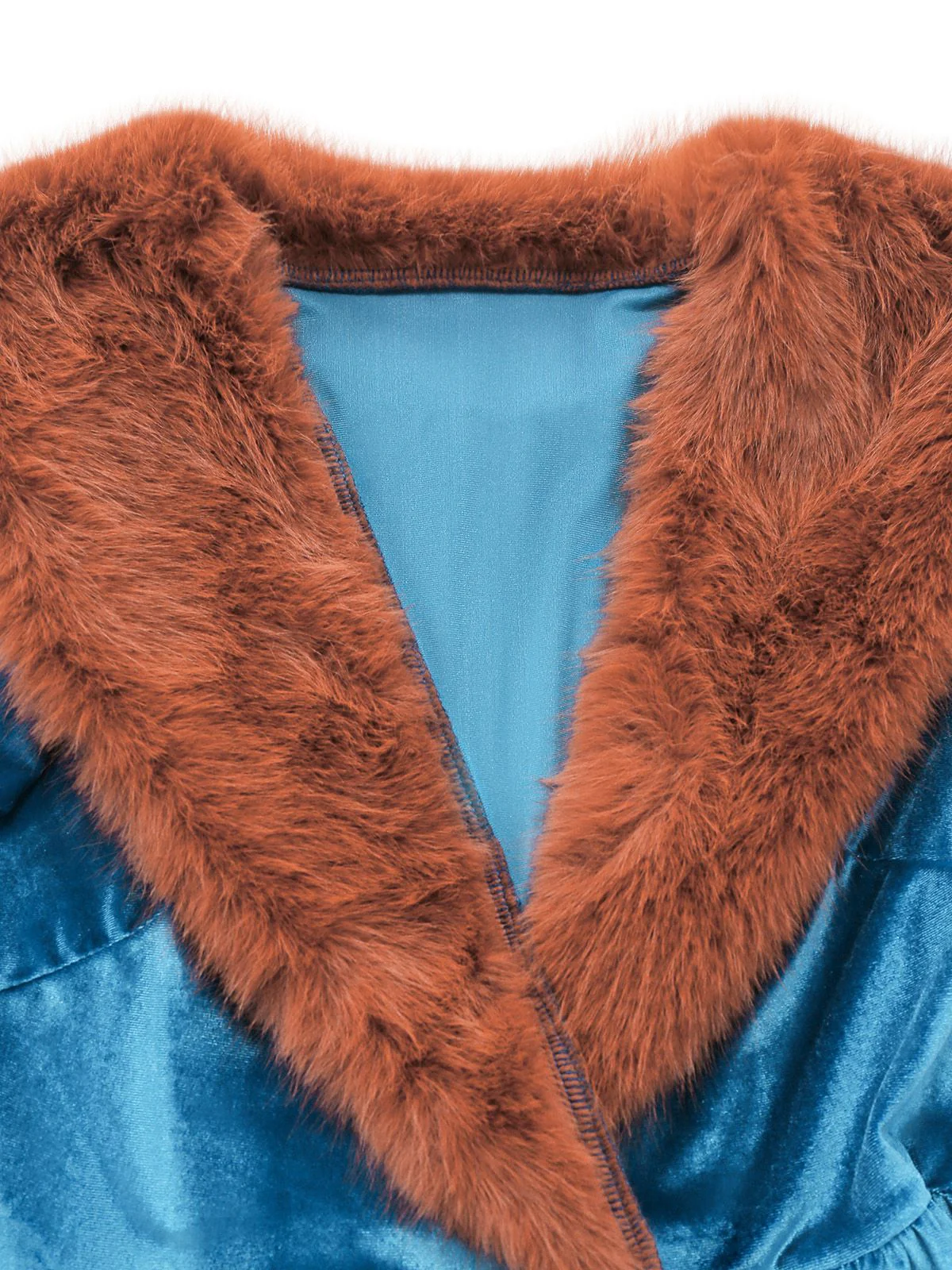 Blue 1980s Fur Collar Patchwork Maxi Dress - Image 5