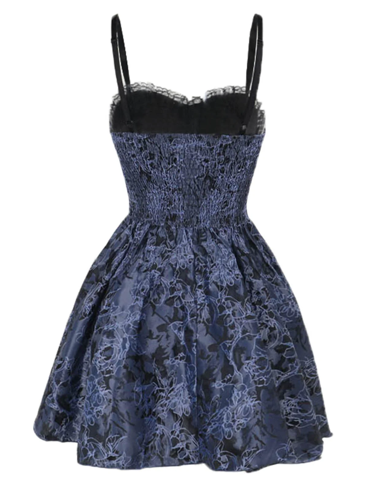 2PCS Black & Blue 1980s Gothic Cape Cardigan & Floral Embroidered Dress - Image 7