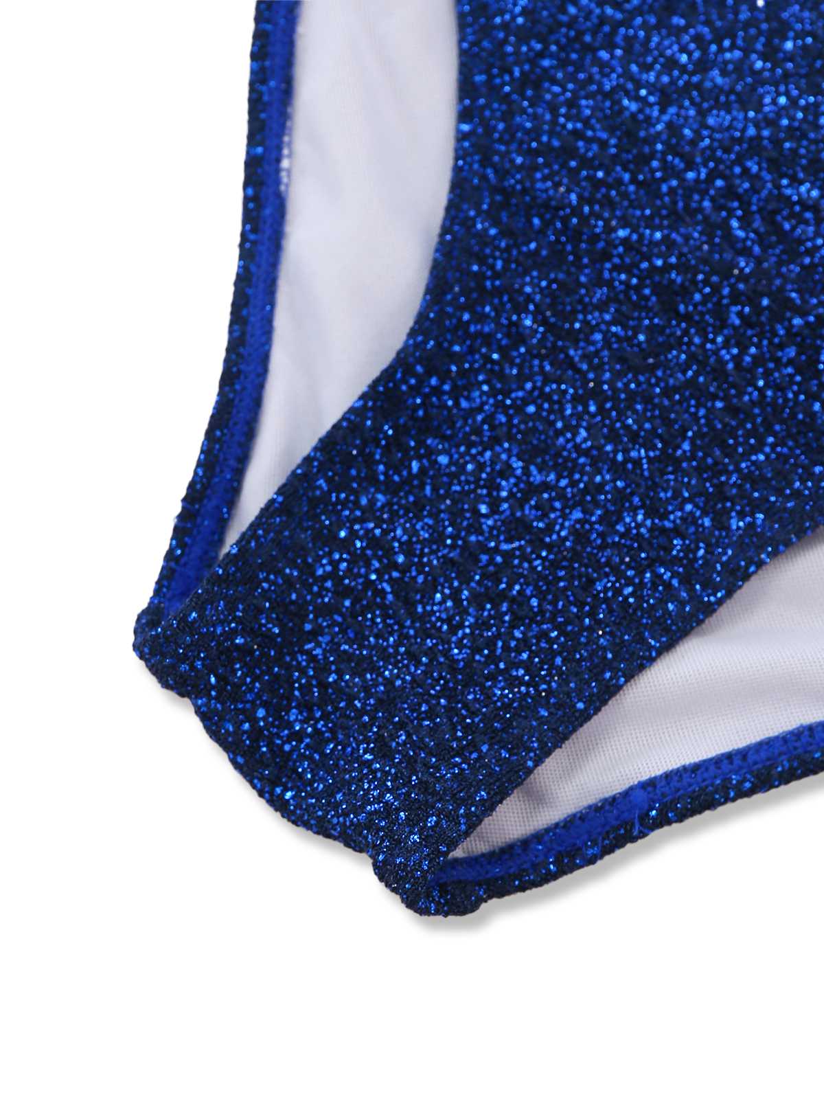 Blue 1980s Halter Pearl Sequin Shimmer Tankini Set - Image 6
