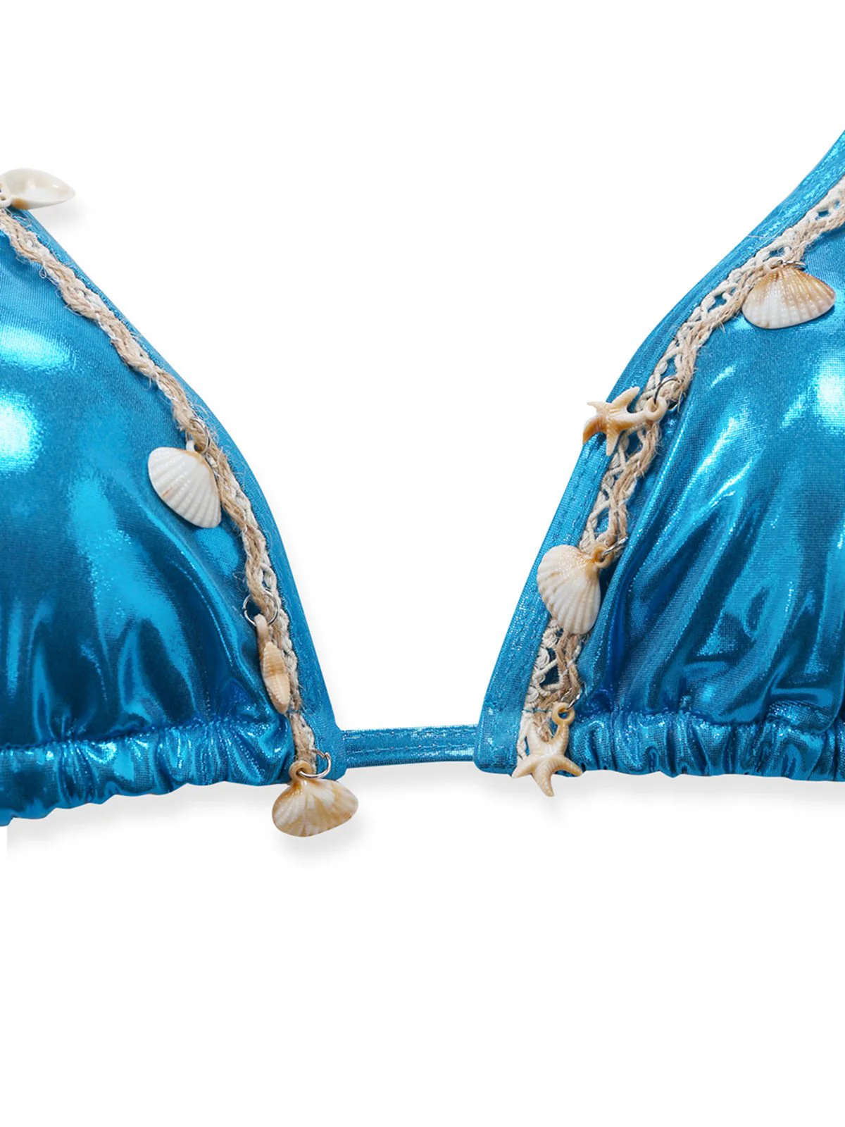 Blue 1980s Metallic Shell Halter Bikini Set - Image 4