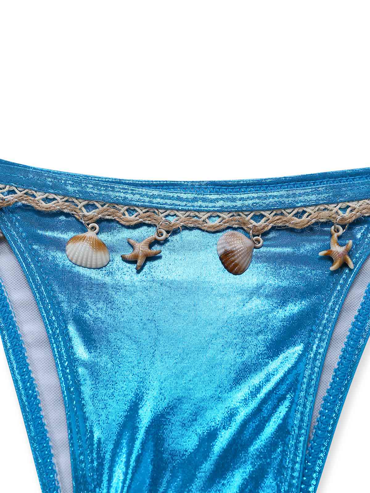 Blue 1980s Metallic Shell Halter Bikini Set - Image 5