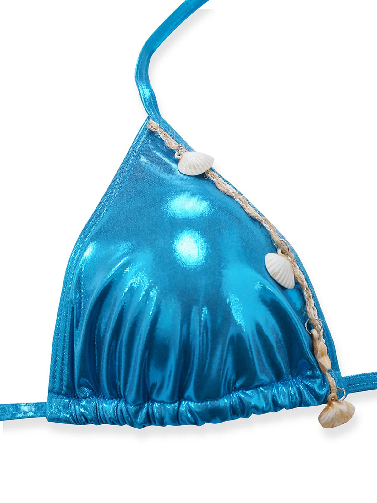 Blue 1980s Metallic Shell Halter Bikini Set - Image 6