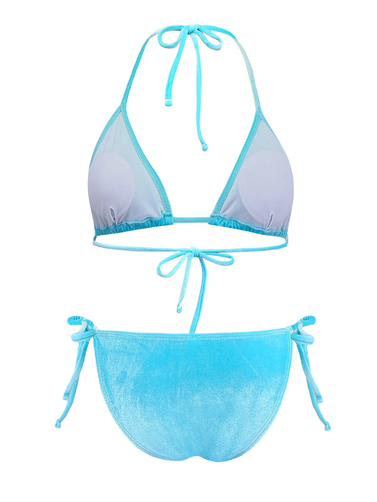 Blue 1980s Velvet Rhinestone Skull Print Bikini Set - Image 3
