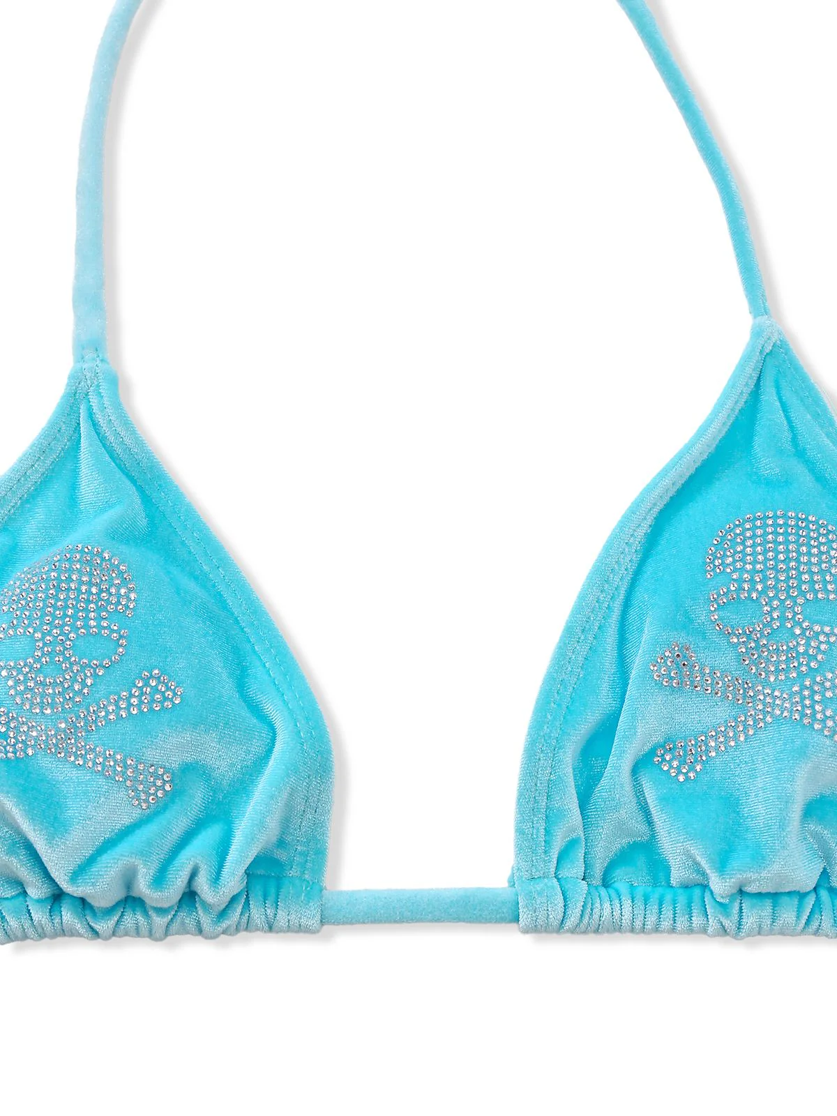 Blue 1980s Velvet Rhinestone Skull Print Bikini Set - Image 4