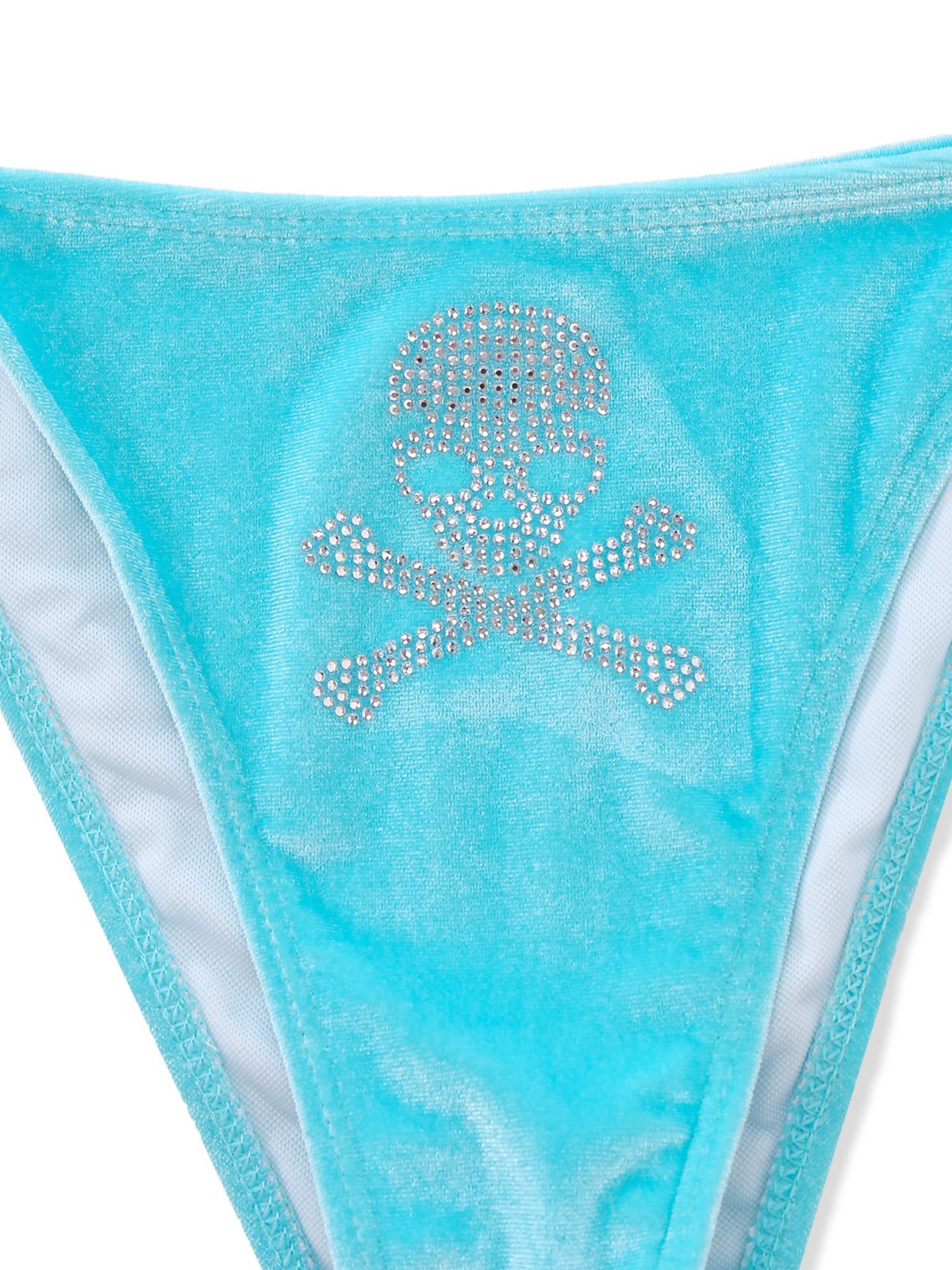 Blue 1980s Velvet Rhinestone Skull Print Bikini Set - Image 5