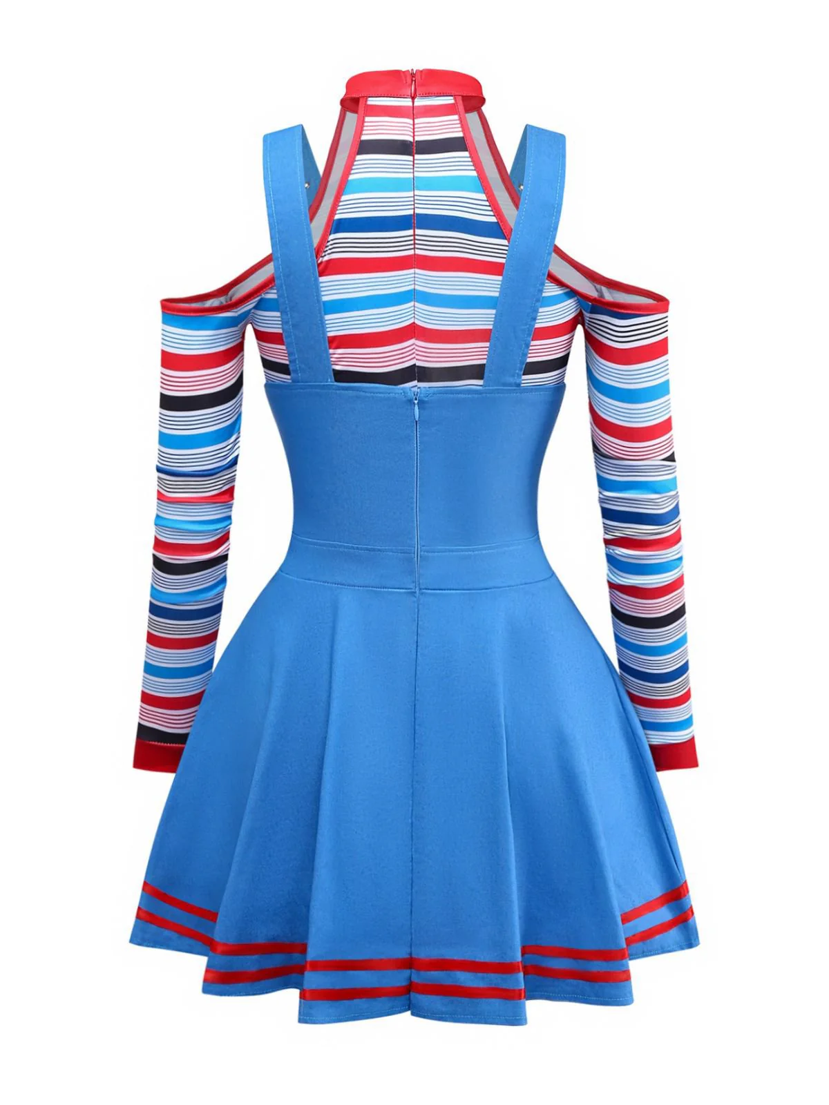 Blue 2PCS 1960s Halloween Chucky Striped Top & Wide Strap Dress - Image 3