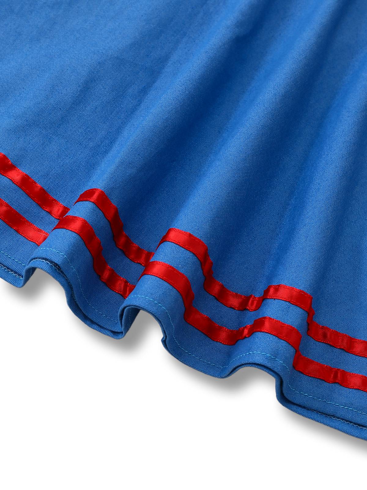 Blue 2PCS 1960s Halloween Chucky Striped Top & Wide Strap Dress - Image 6
