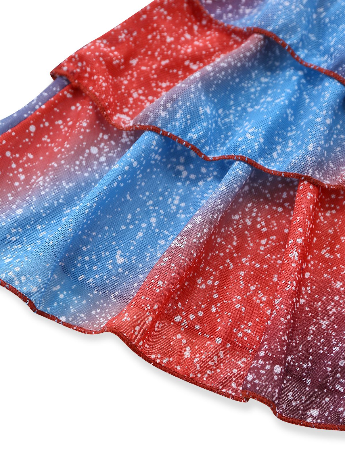 Blue & Red 1950s Gradient Glitter Halter Skirt Swimsuit Set - Image 4