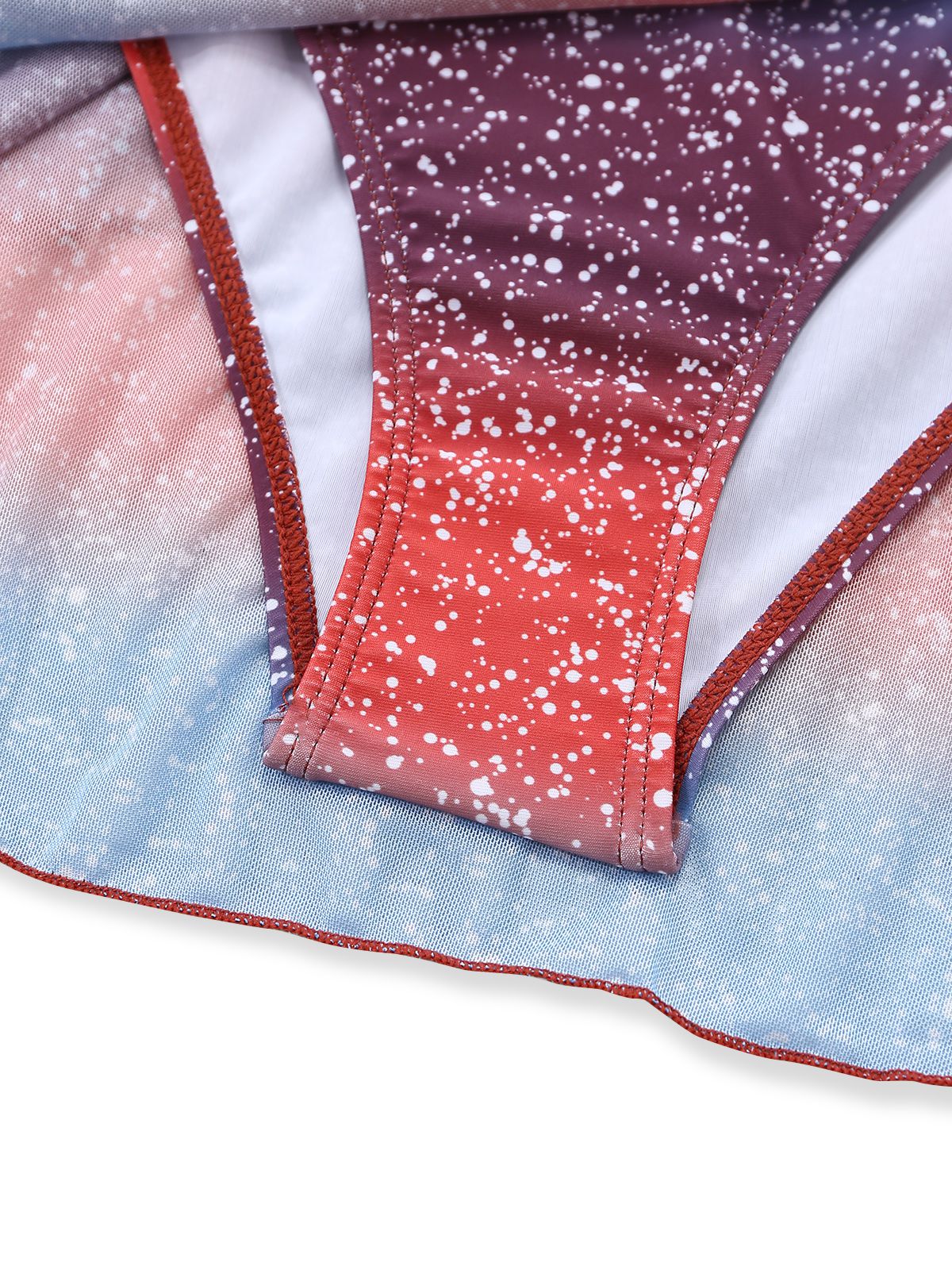 Blue & Red 1950s Gradient Glitter Halter Skirt Swimsuit Set - Image 5