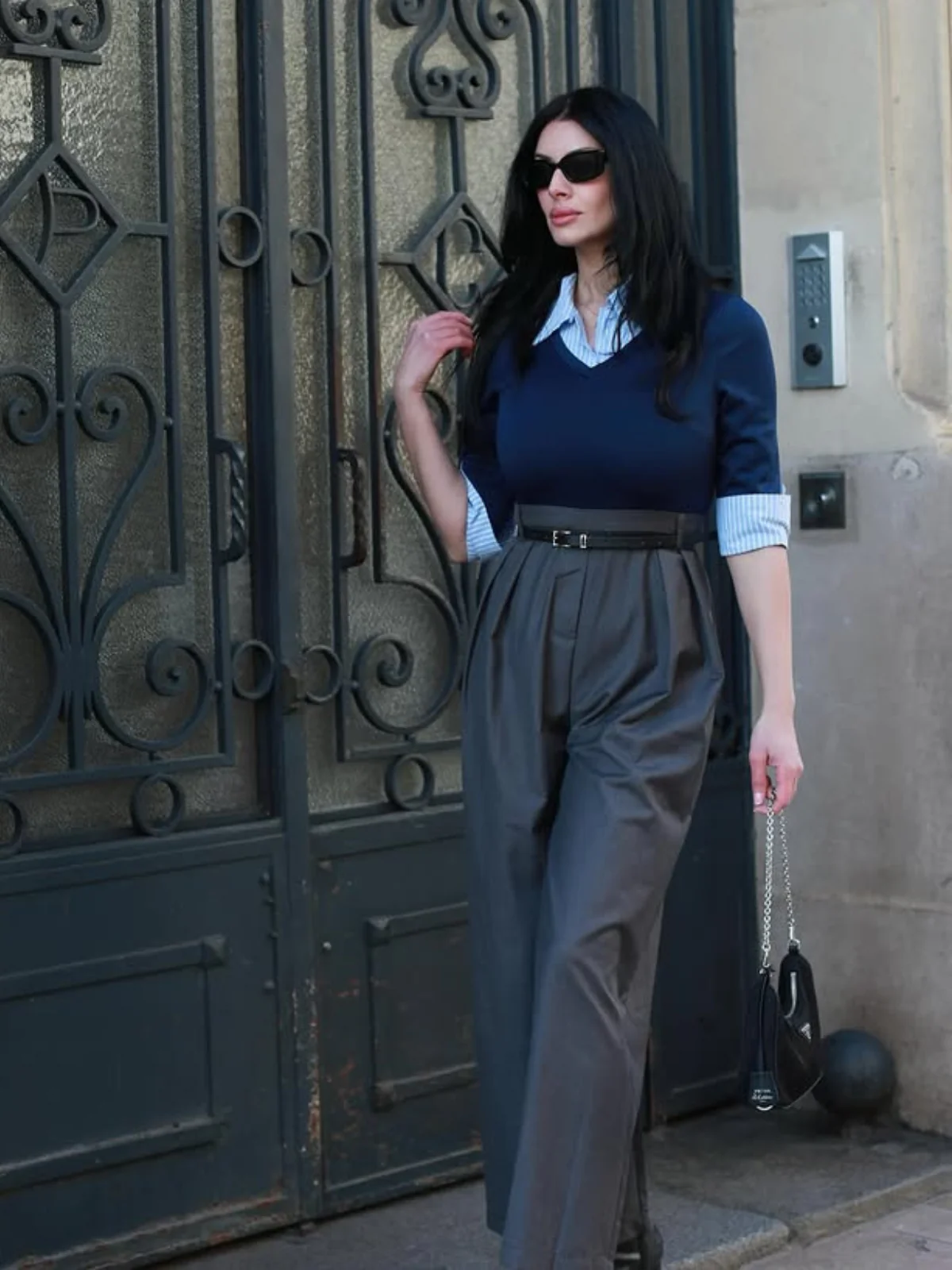 Blue & Gray 1940s Knit Colorblock 3/4 Sleeve Shirt Jumpsuit - Image 2
