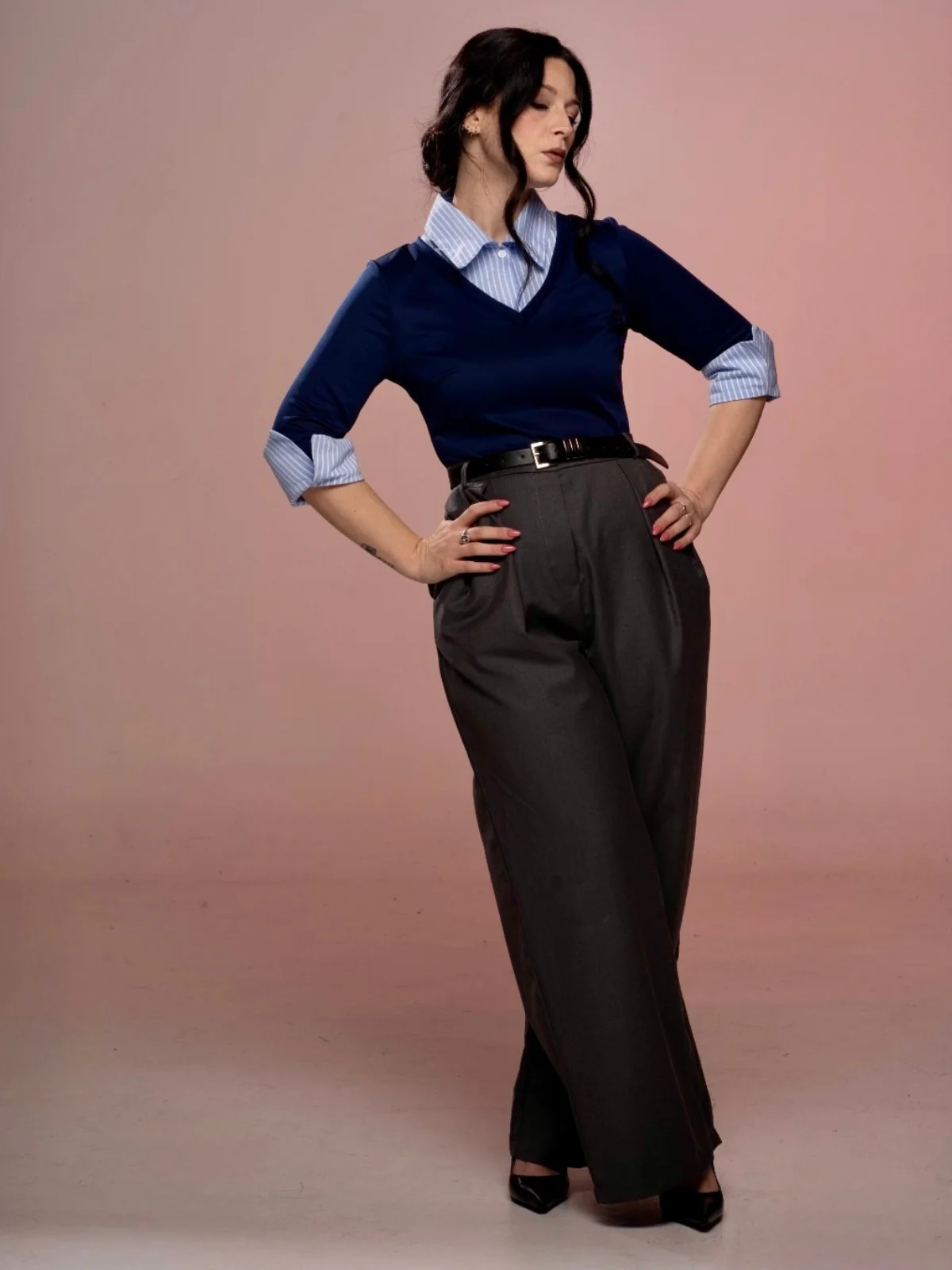 Blue & Gray 1940s Knit Colorblock 3/4 Sleeve Shirt Jumpsuit - Image 3