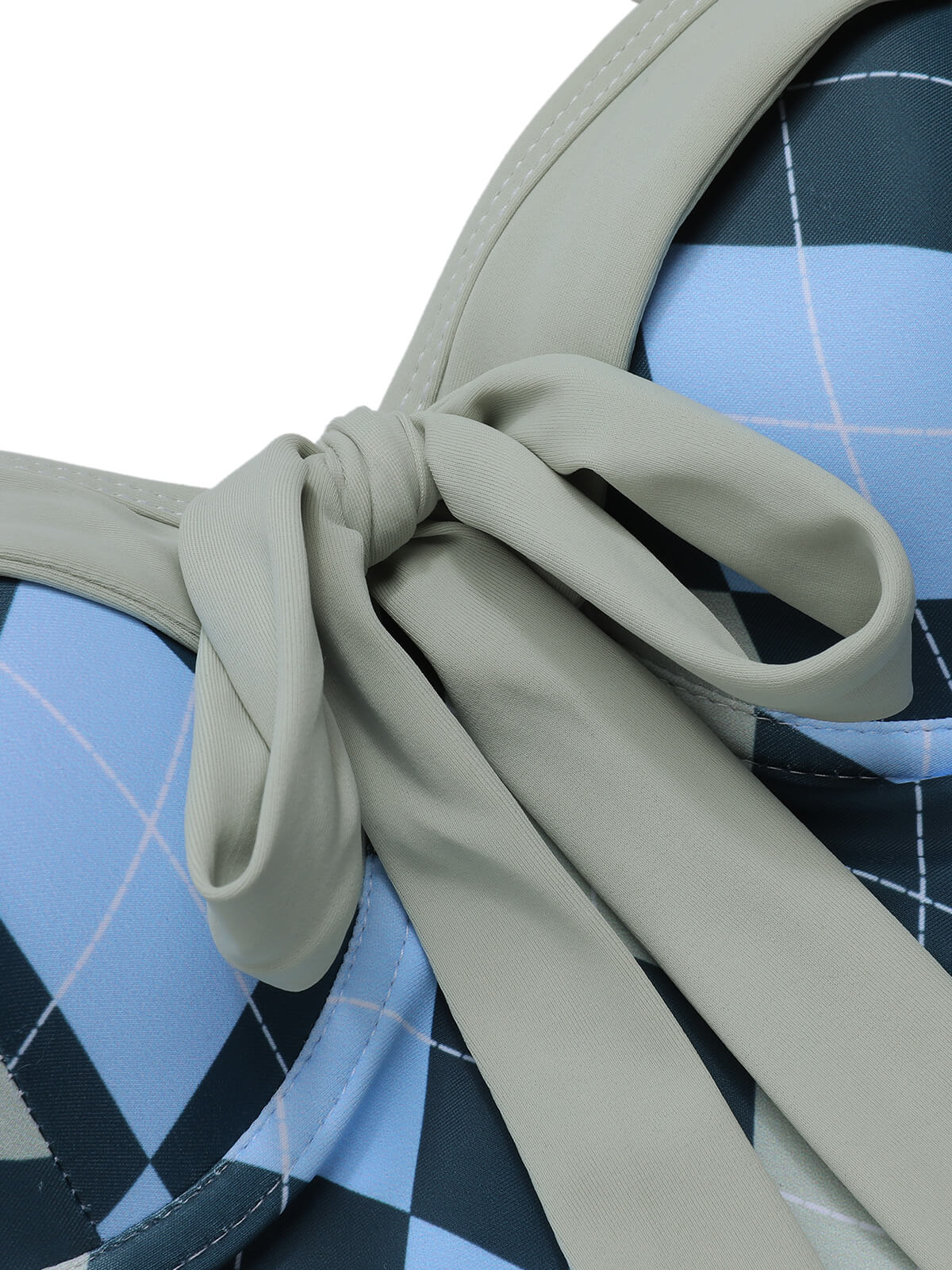 Blue Gray 1950s Argyle Halter One-Piece Swimsuit - Image 5