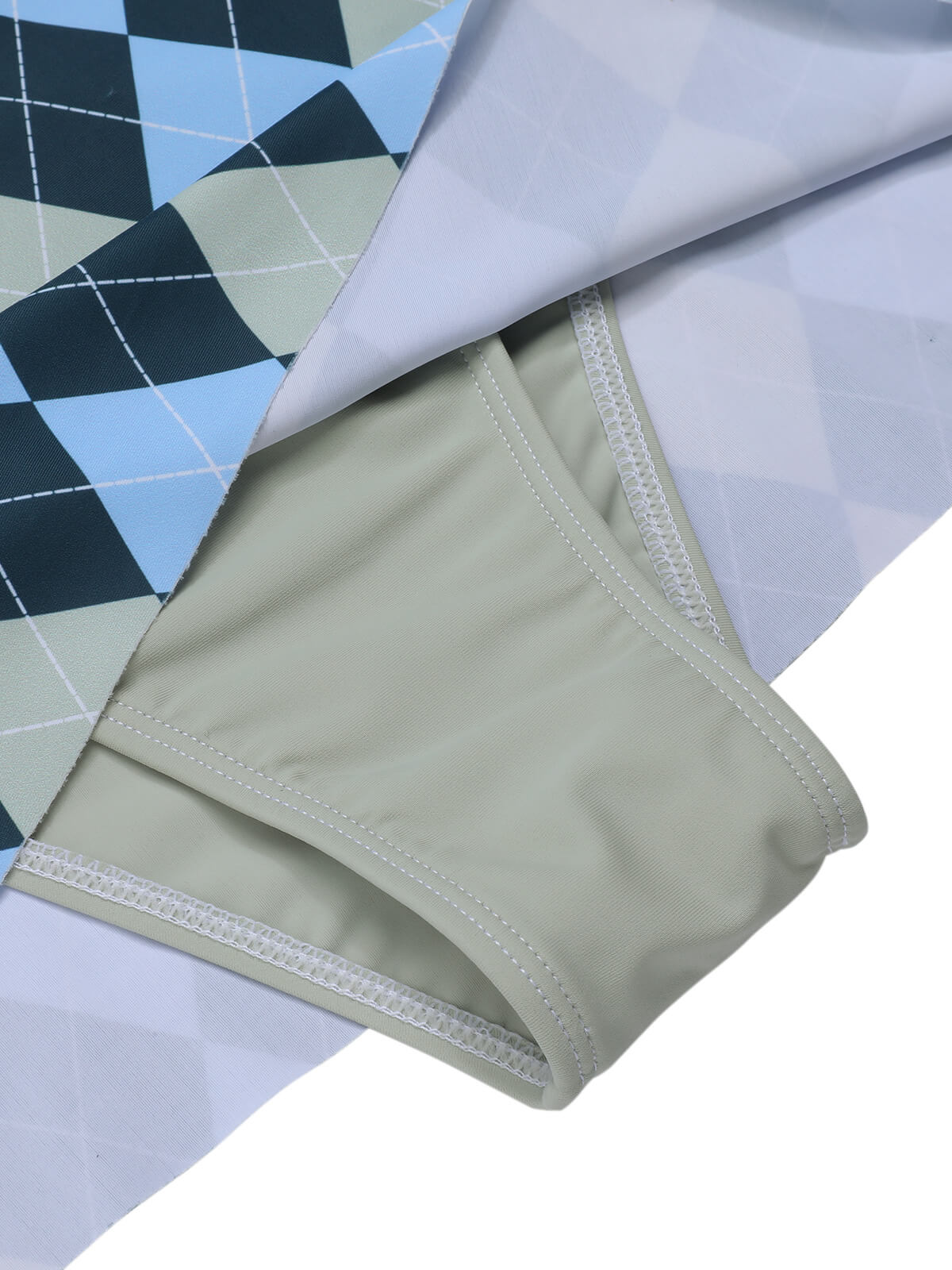 Blue Gray 1950s Argyle Halter One-Piece Swimsuit - Image 6