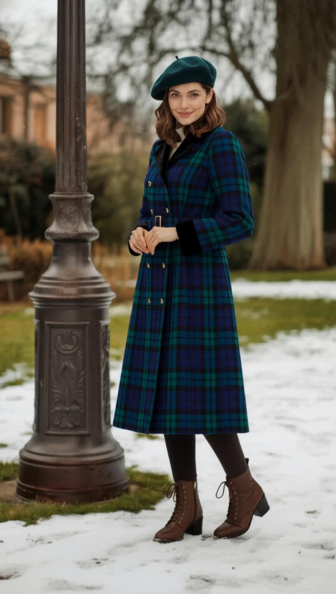 Blue & Green 1940s Plaid Notched Collar Coat - Image 2